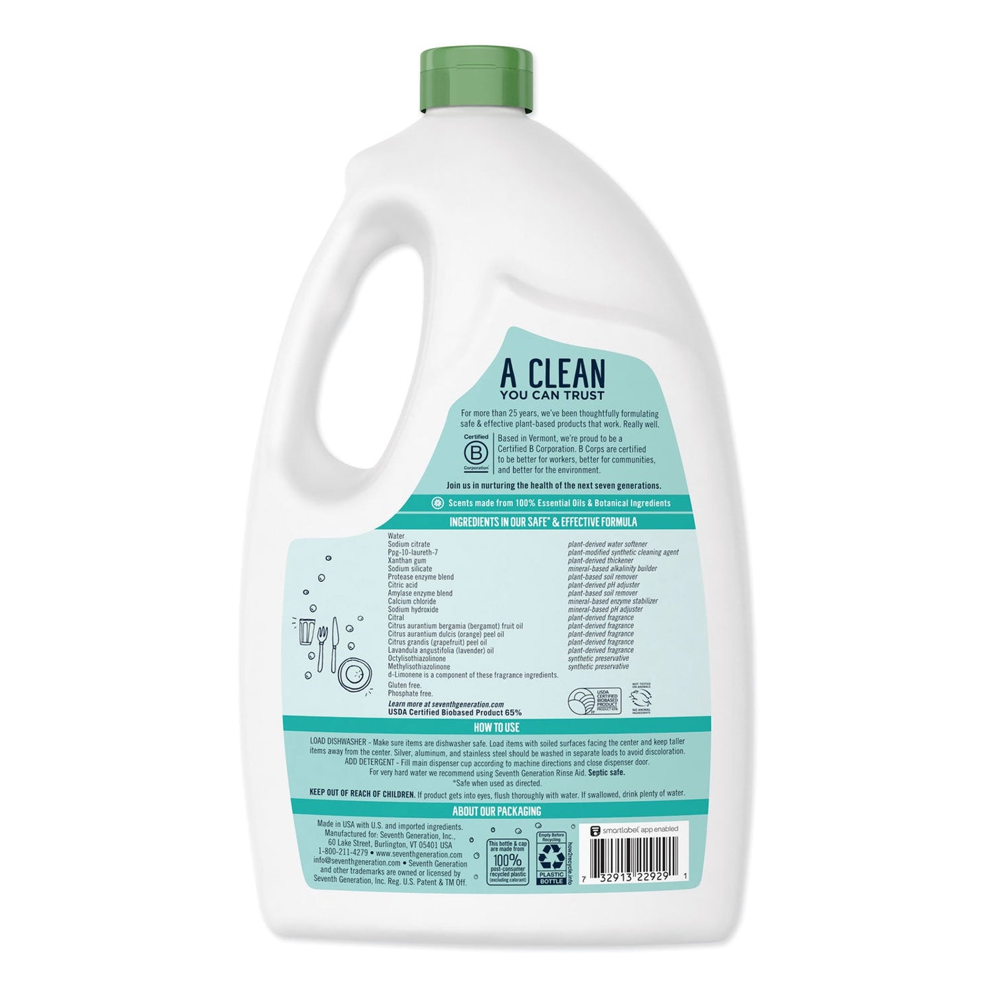 Seventh Generation® Natural Automatic Dishwasher Gel, Ultra Power Plus, Fresh Citrus, 65 Oz Bottle