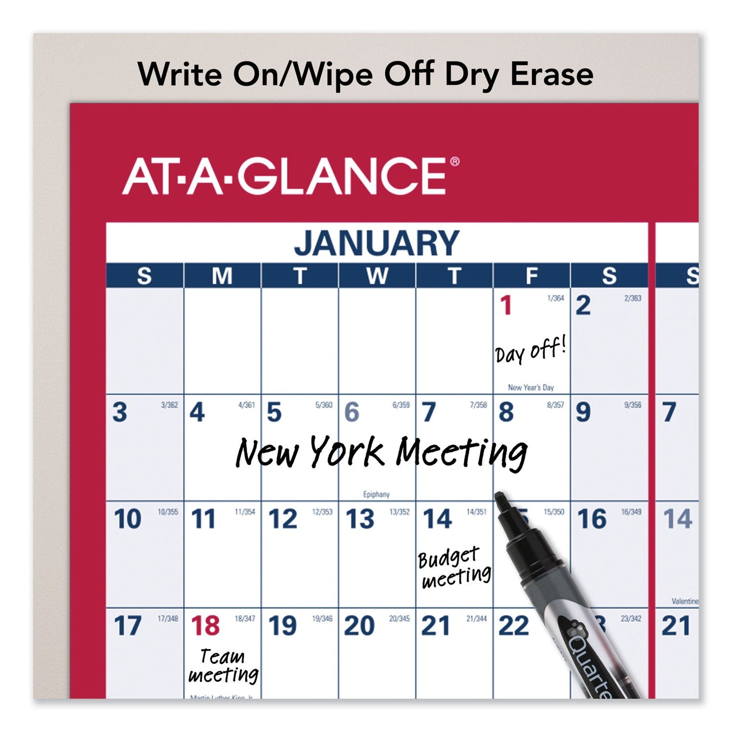 AT-A-GLANCE® Erasable Vertical/Horizontal Wall Planner, 24 x 36, White/Blue/Red Sheets, 12-Month (Jan to Dec): 2025