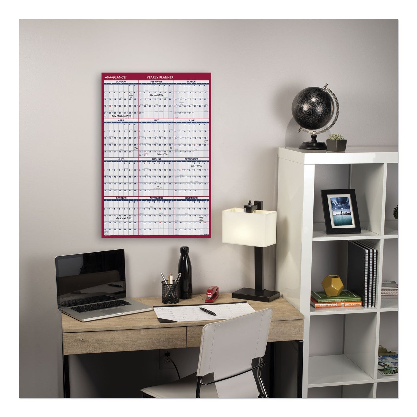 AT-A-GLANCE® Erasable Vertical/Horizontal Wall Planner, 24 x 36, White/Blue/Red Sheets, 12-Month (Jan to Dec): 2025