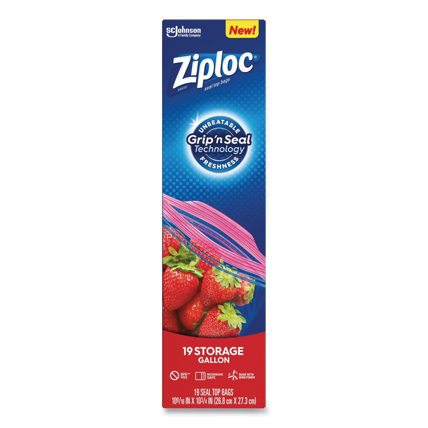 Ziploc® Double Zipper Storage Bags, Triple System Seal, Gallon, 9.6" x 12.1", Clear, 19 Bags/Box, 12 Boxes/Carton