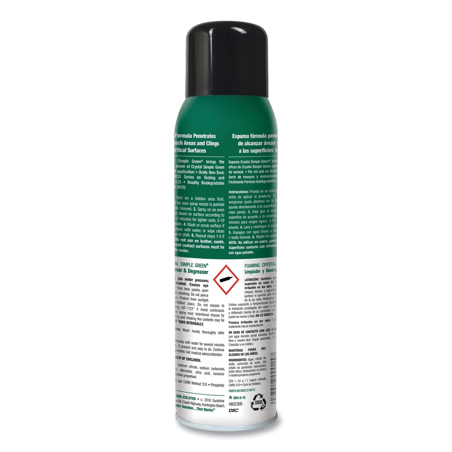 Simple Green® Foaming Crystal Industrial Cleaner and Degreaser, 20 oz Aerosol Can, 12/Carton