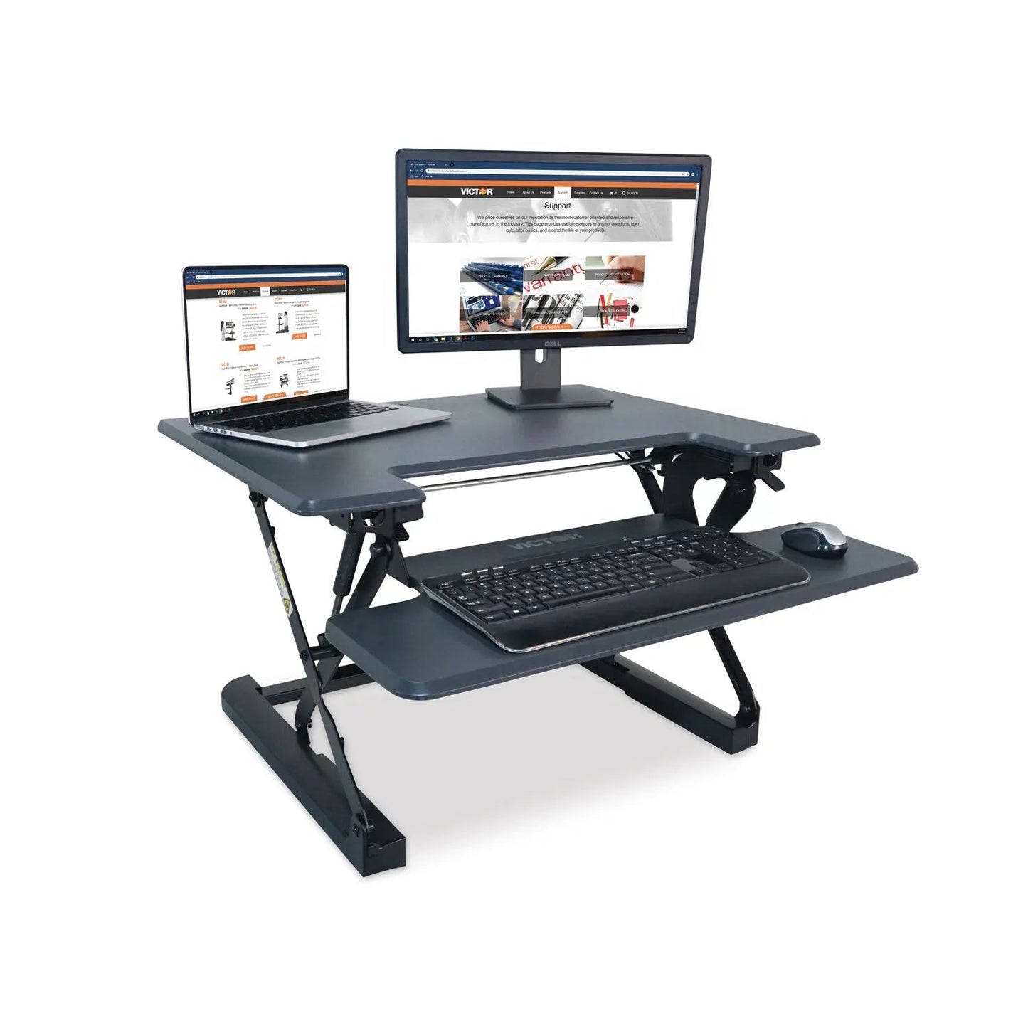 Victor® High Rise Height Adjustable Standing Desk With Keyboard Tray, 31" X 31.25" X 5.25" To 20", Gray/black