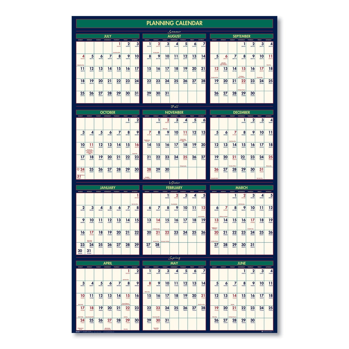 House of Doolittle™ Four Seasons Business/Academic Recycled Wall Calendar, 24 x 37, 12-Month (July-June): 2024-2025, 12-Month (Jan to Dec): 2025