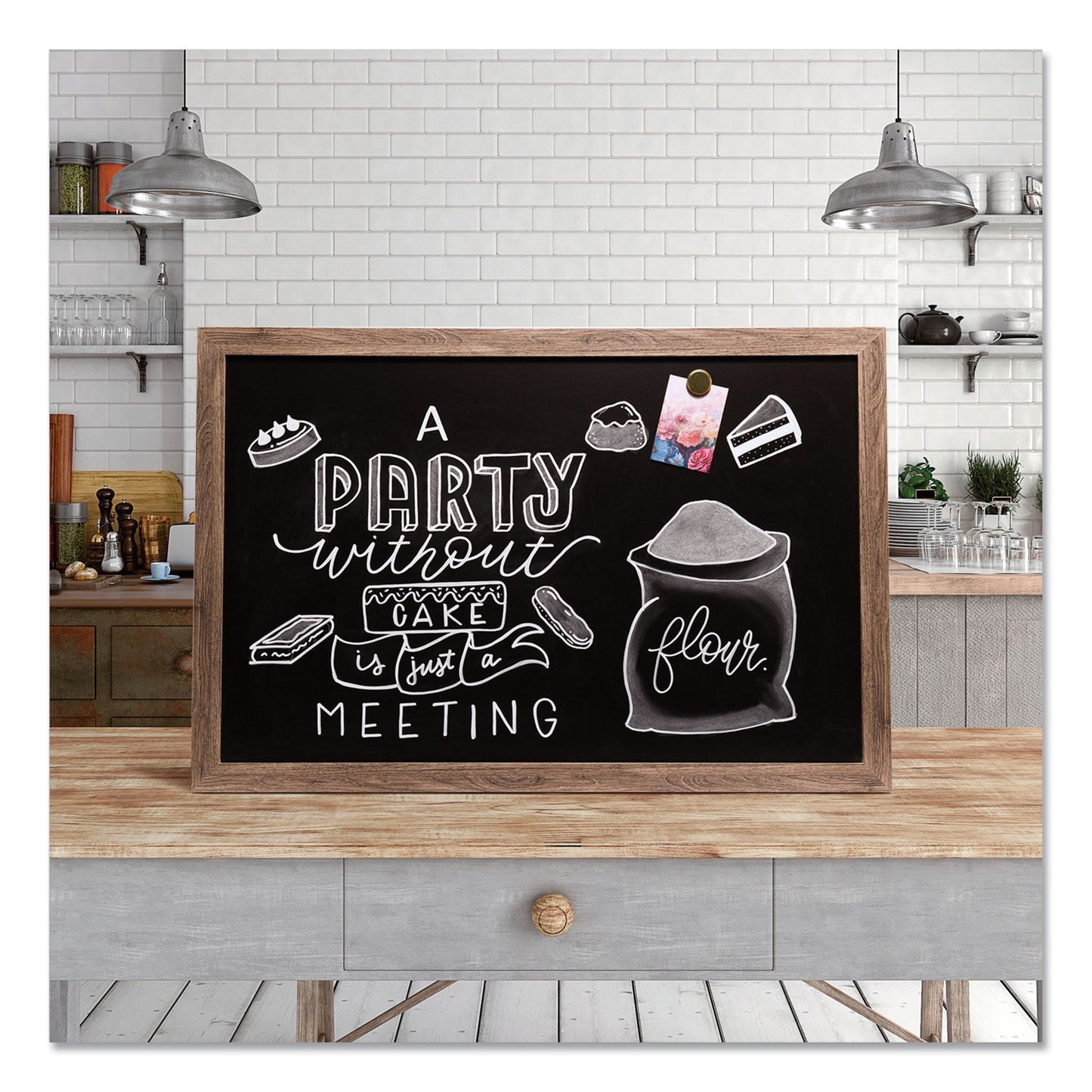 U Brands Magnetic Chalkboard with Rustic Frame, 36" x 24" (Actual Size: 35" x 23"), Black Surface, Brown Wood Frame