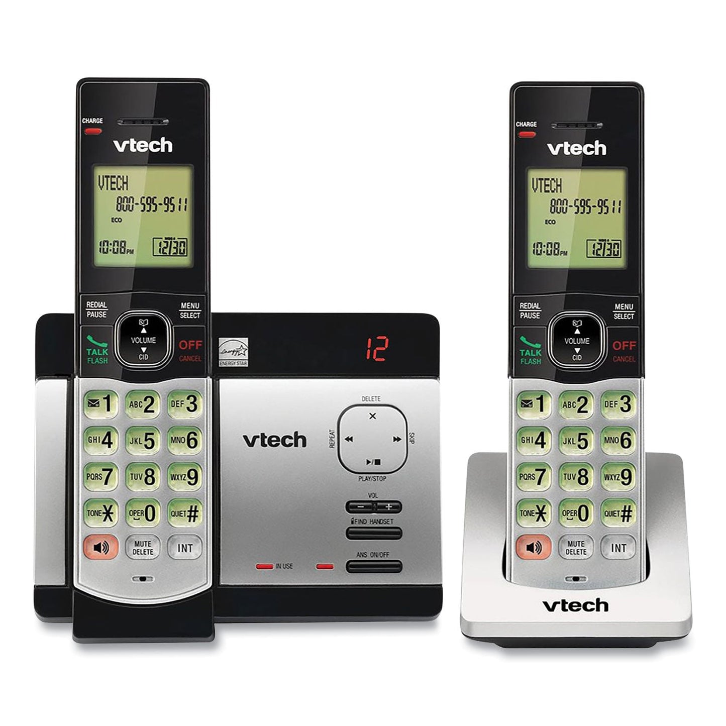 Vtech® Cs5129-2 Two-Handset Cordless Telephone System, Dect 6.0, Silver/black