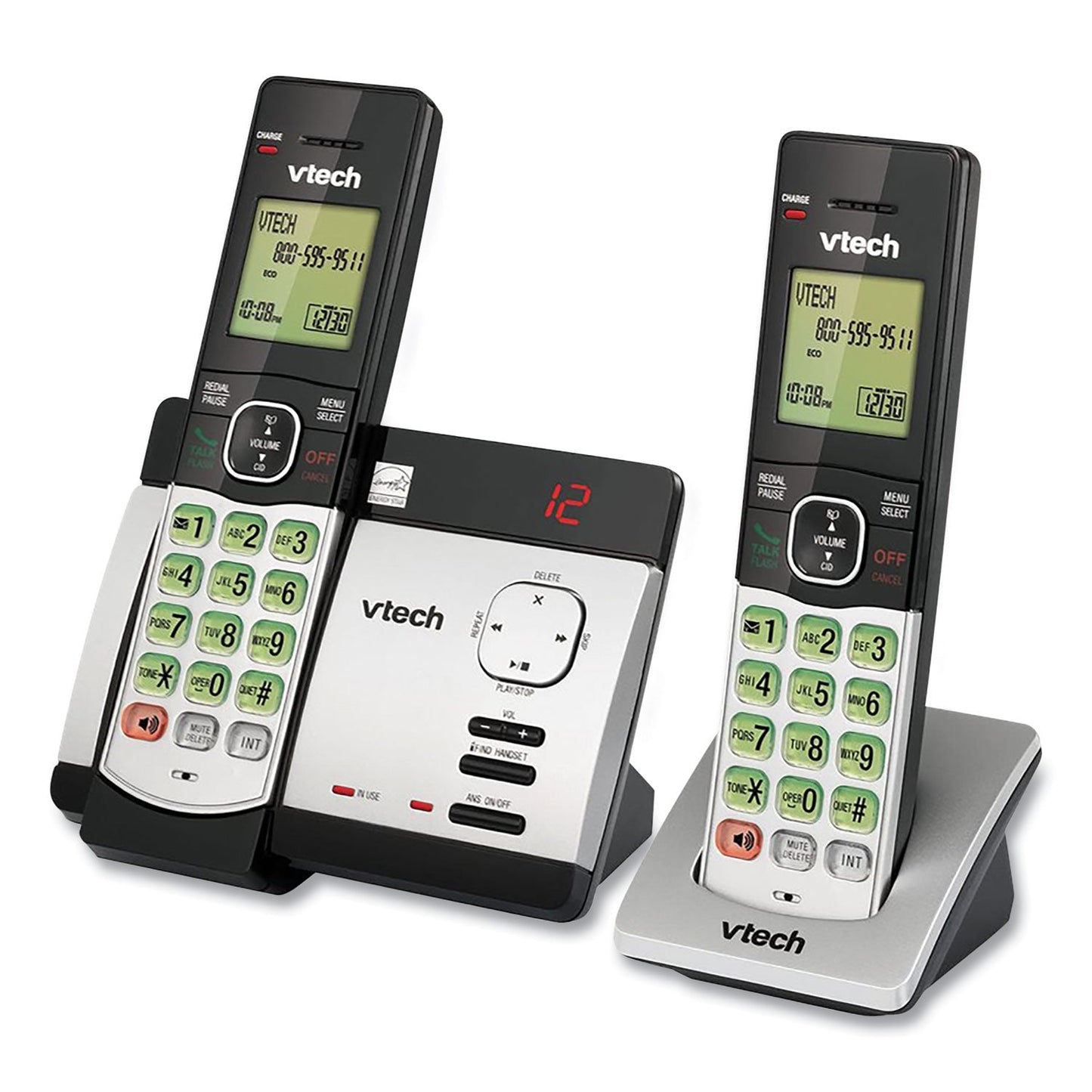 Vtech® Cs5129-2 Two-Handset Cordless Telephone System, Dect 6.0, Silver/black