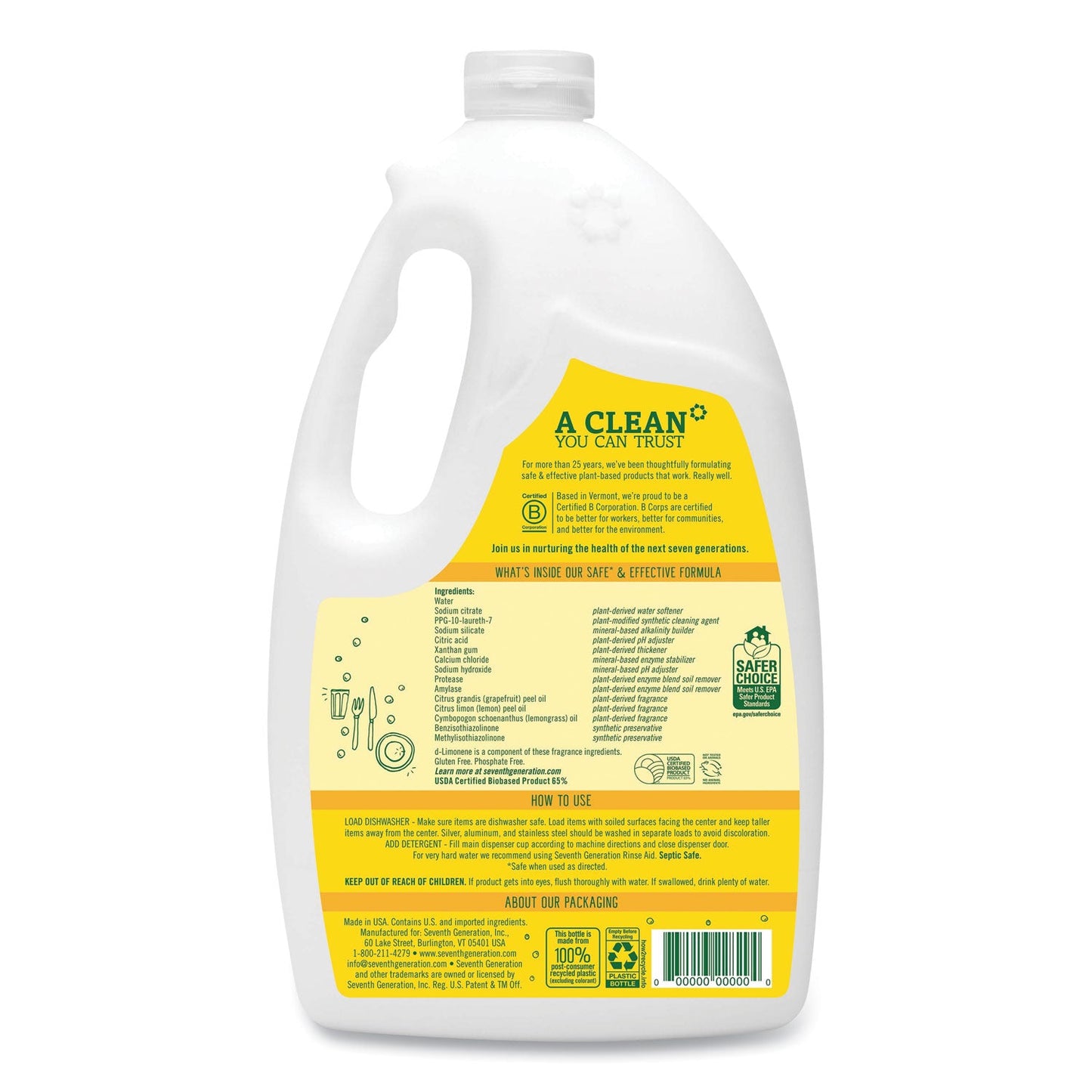 Seventh Generation® Natural Automatic Dishwasher Gel, Lemon, Jumbo 70 Oz Bottle, 6/ct