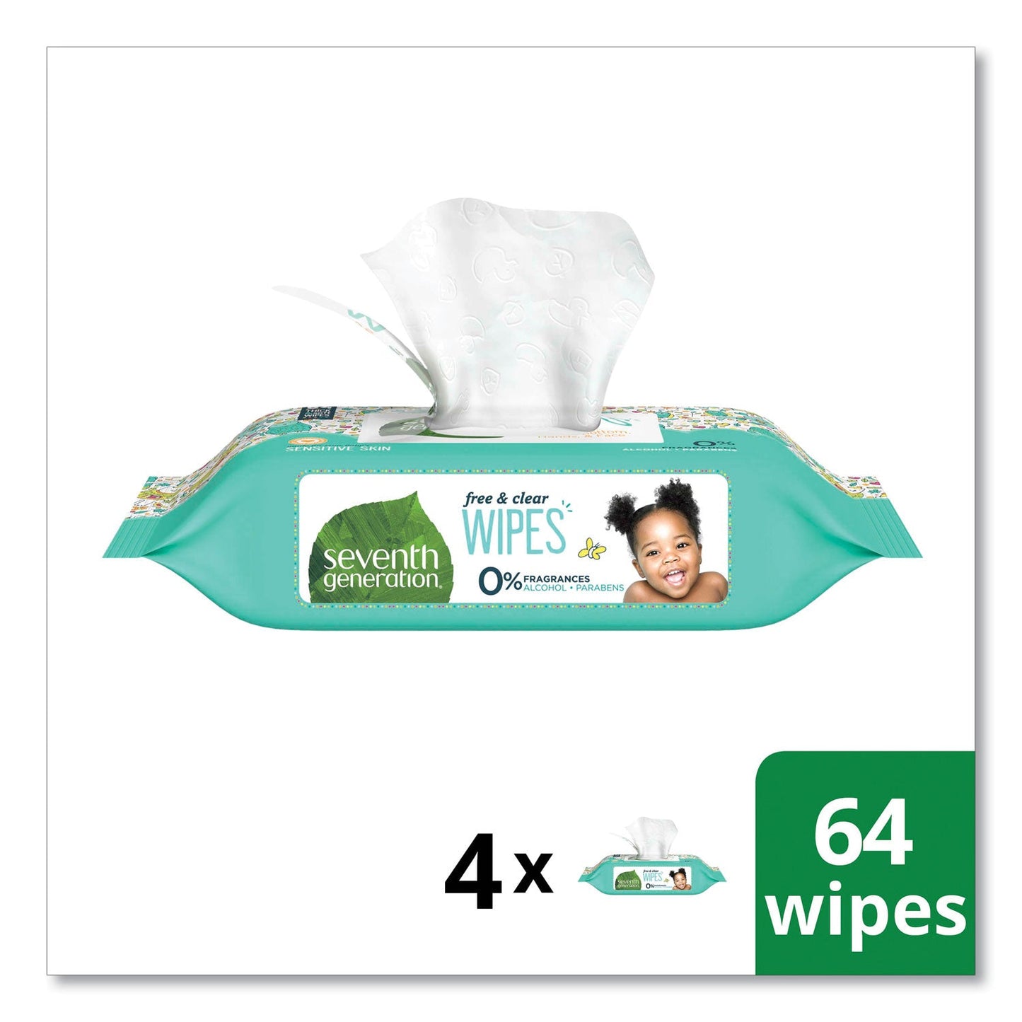 Seventh Generation® Free and Clear Baby Wipes, 7 x 7, Refill, Unscented, White, 256/Pack, 3 Packs/Carton