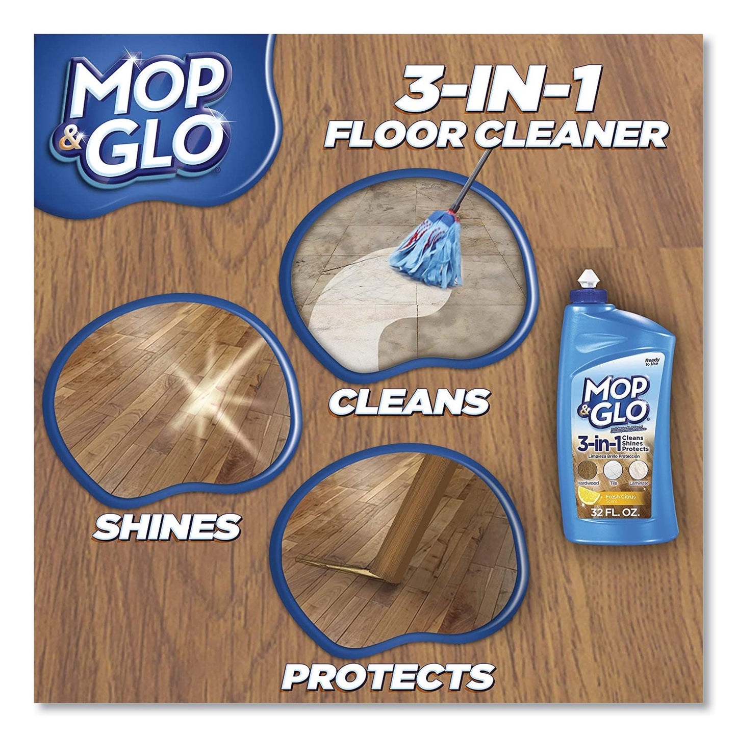 MOP & GLO® Ready to Use Multi-Surface Floor Cleaner, Fresh Citrus Scent, 32 oz Bottle, 6/Carton