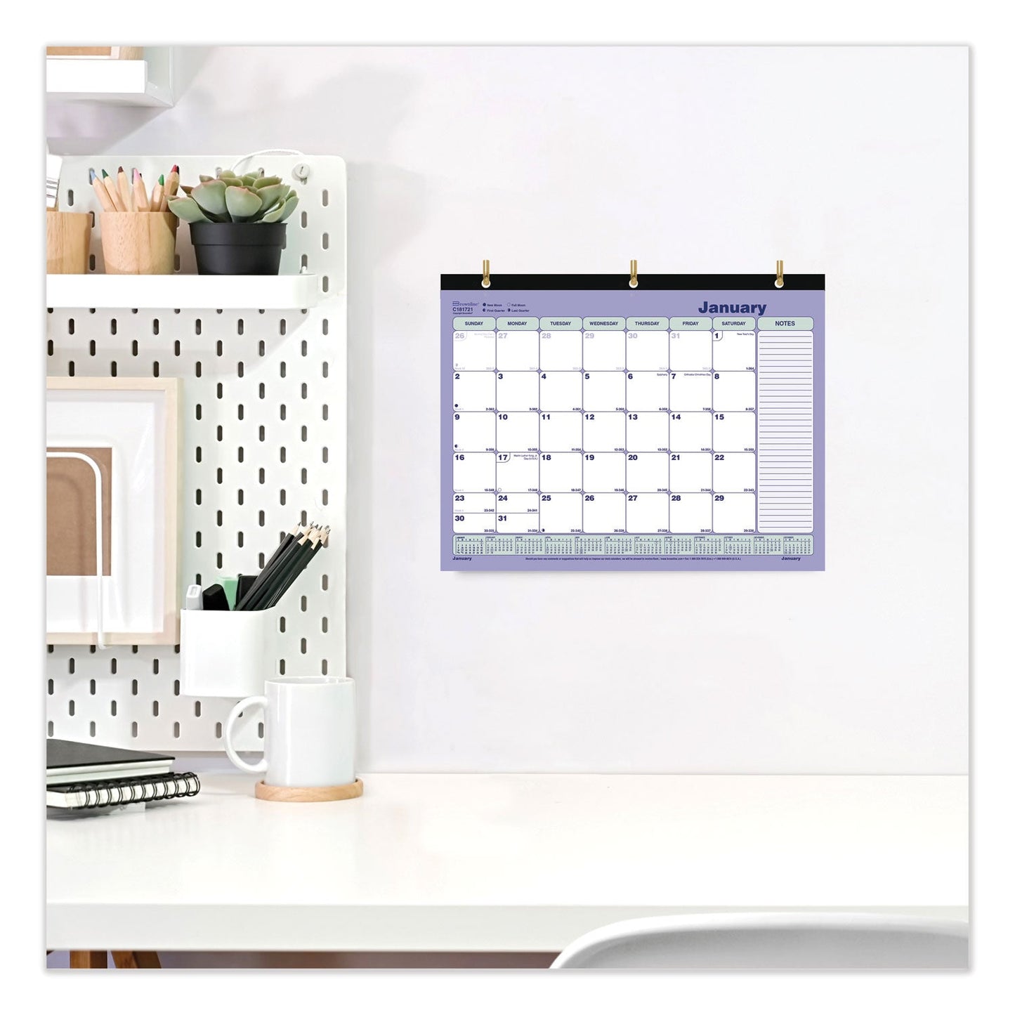 Brownline® Monthly Desk Pad Calendar, 3-Hole Punched, 11 x 8.5, White/Blue/Green Sheets, Black Binding, 12-Month (Jan to Dec): 2025