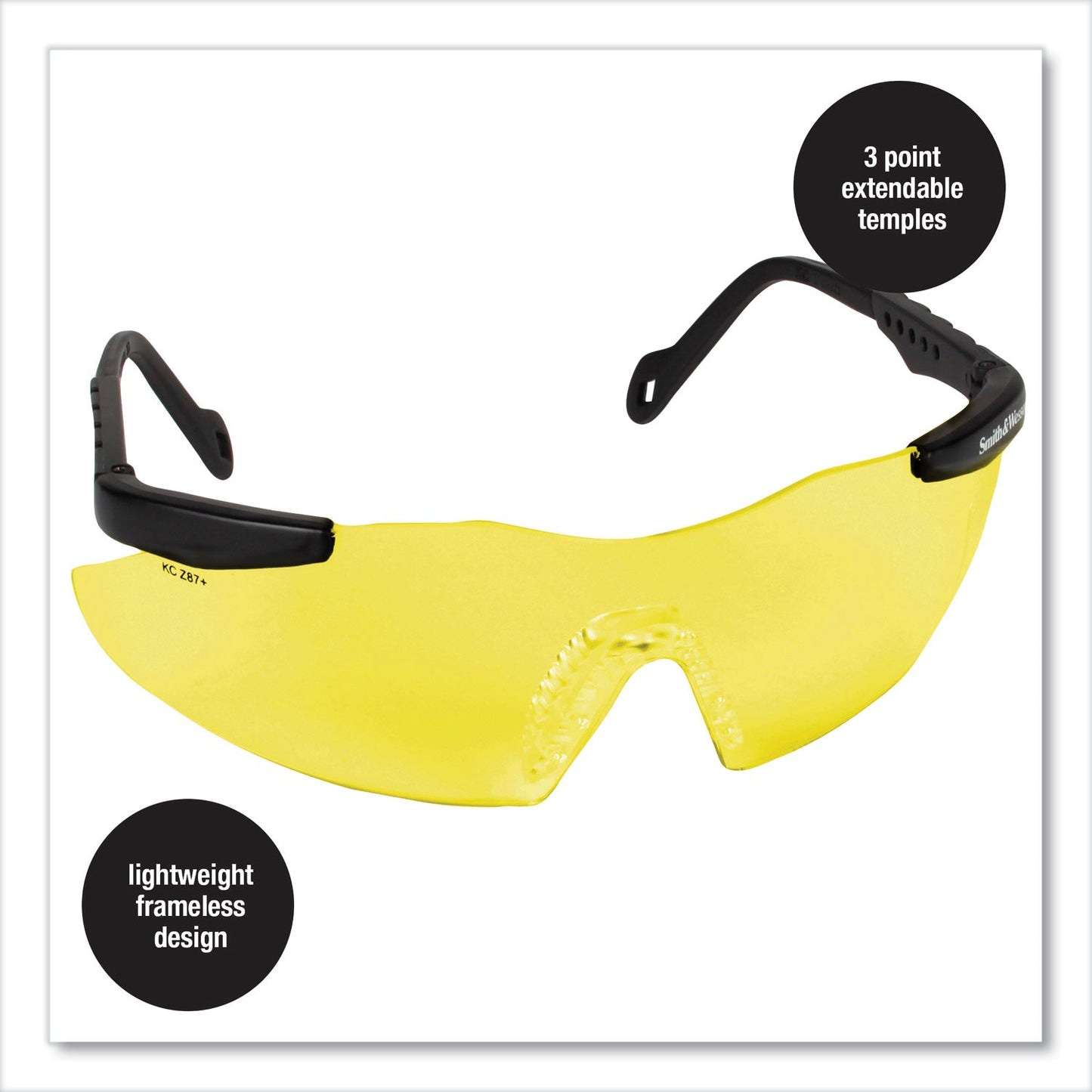 Smith & Wesson® Magnum 3G Safety Eyewear, Black Frame, Yellow/Amber Lens, 12/Box