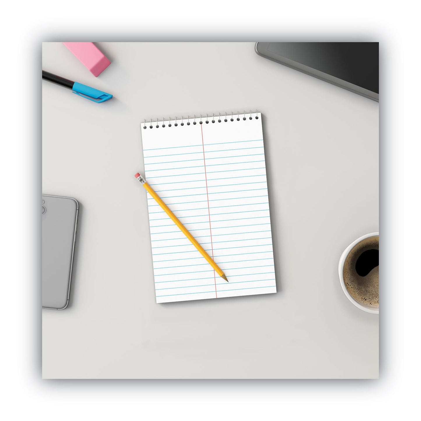 Universal® Steno Pads, Gregg Rule, Red Cover, 80 White 6 X 9 Sheets