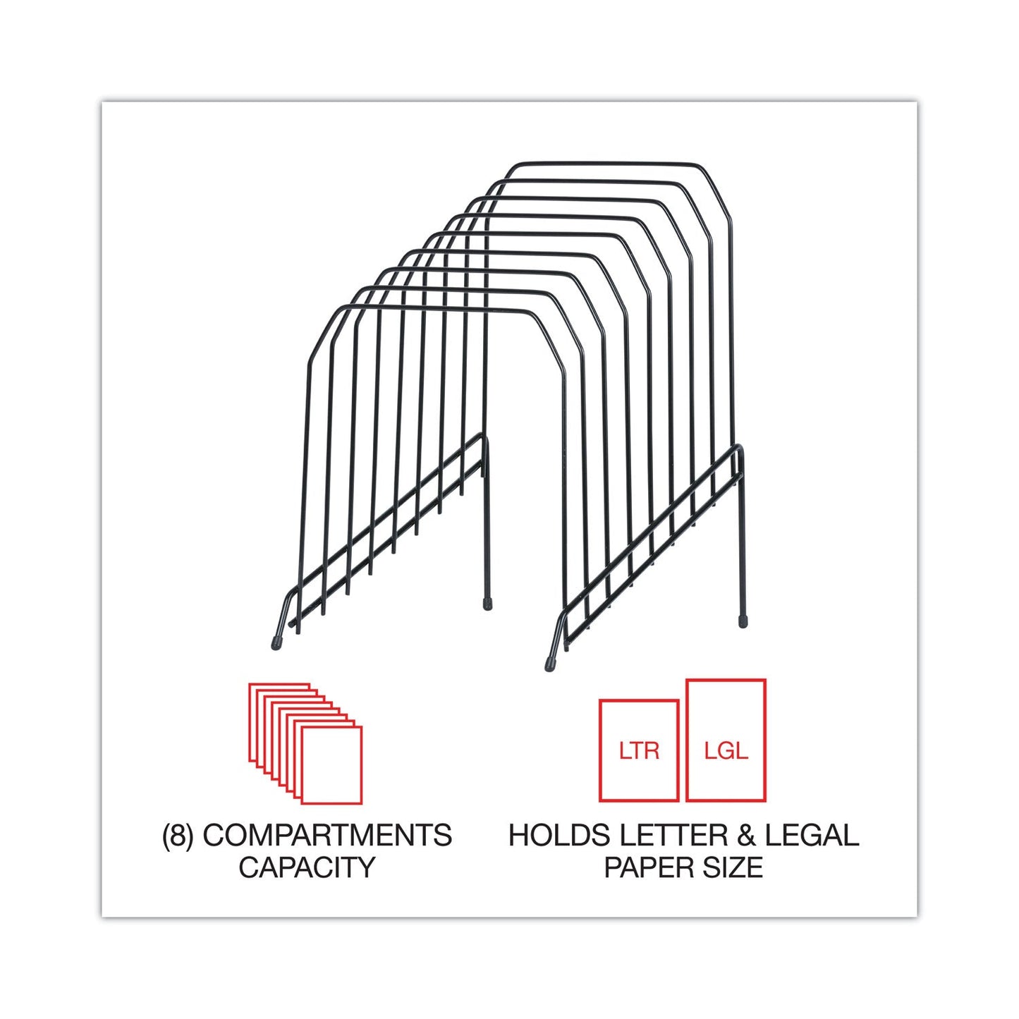 Universal® Wire Tiered File Sorter, 8 Sections, Letter To Legal Size Files, 8" X 10.5" X 12.5", Black