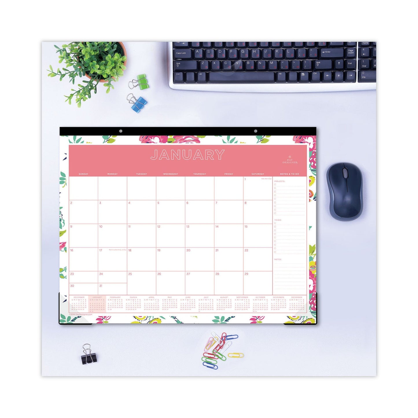 Blue Sky® Day Designer Peyton Desk Pad Calendar, Floral Artwork, 22 x 17, Black Binding, Clear Corners, 12-Month (Jan to Dec): 2025