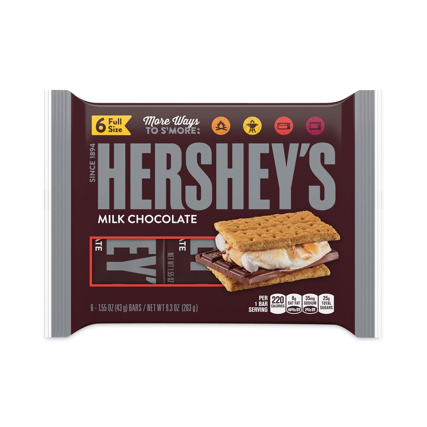 Hershey®'s Milk Chocolate Bar, 1.55 oz Bar, 6 Bars/Pack, 2 Packs/Box