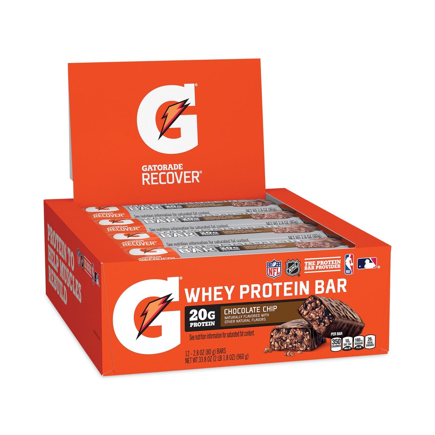 Gatorade® Recover Chocolate Chip Whey Protein Bar, 2.8 oz Bar, 12 Bars/Carton