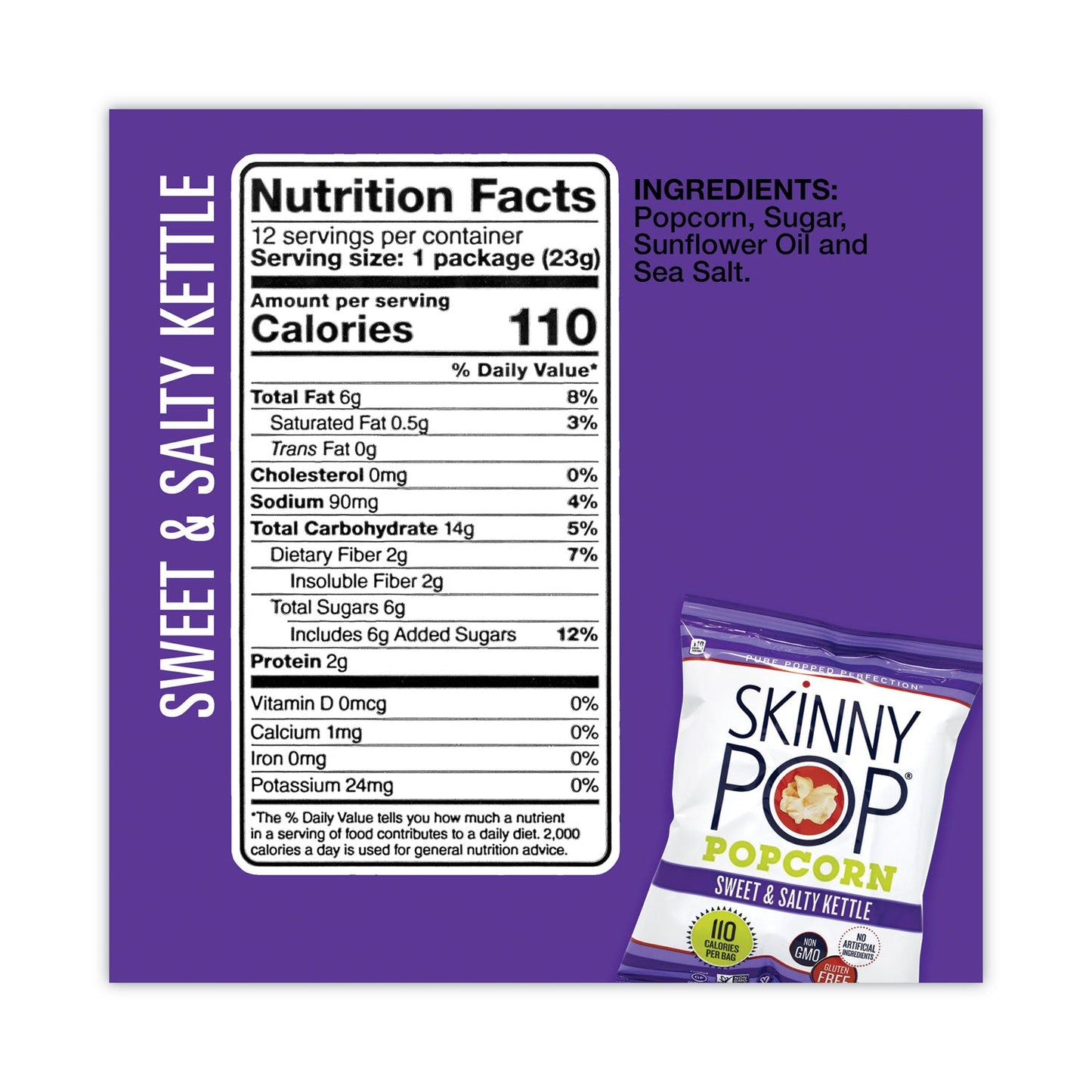 SkinnyPop® Popcorn Popcorn Variety Snack Pack, 0.5 oz Bag, 36 Bags/Carton