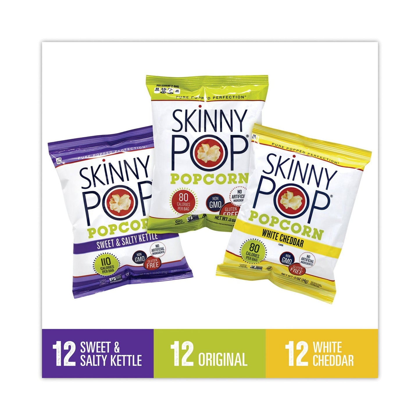 SkinnyPop® Popcorn Popcorn Variety Snack Pack, 0.5 oz Bag, 36 Bags/Carton