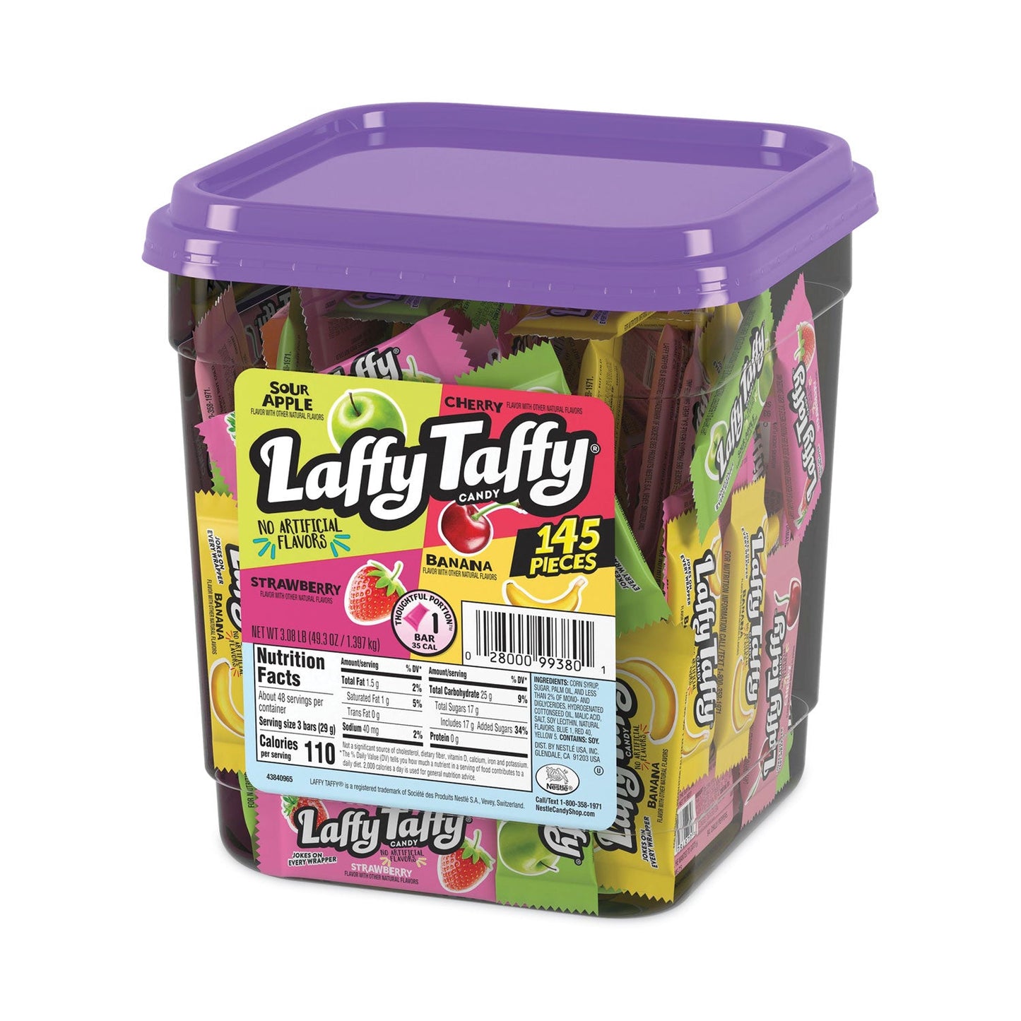 Nestlé® Laffy Taffy, Assorted Flavors, 3.08 lb Tub, 145 Wrapped Pieces/Tub