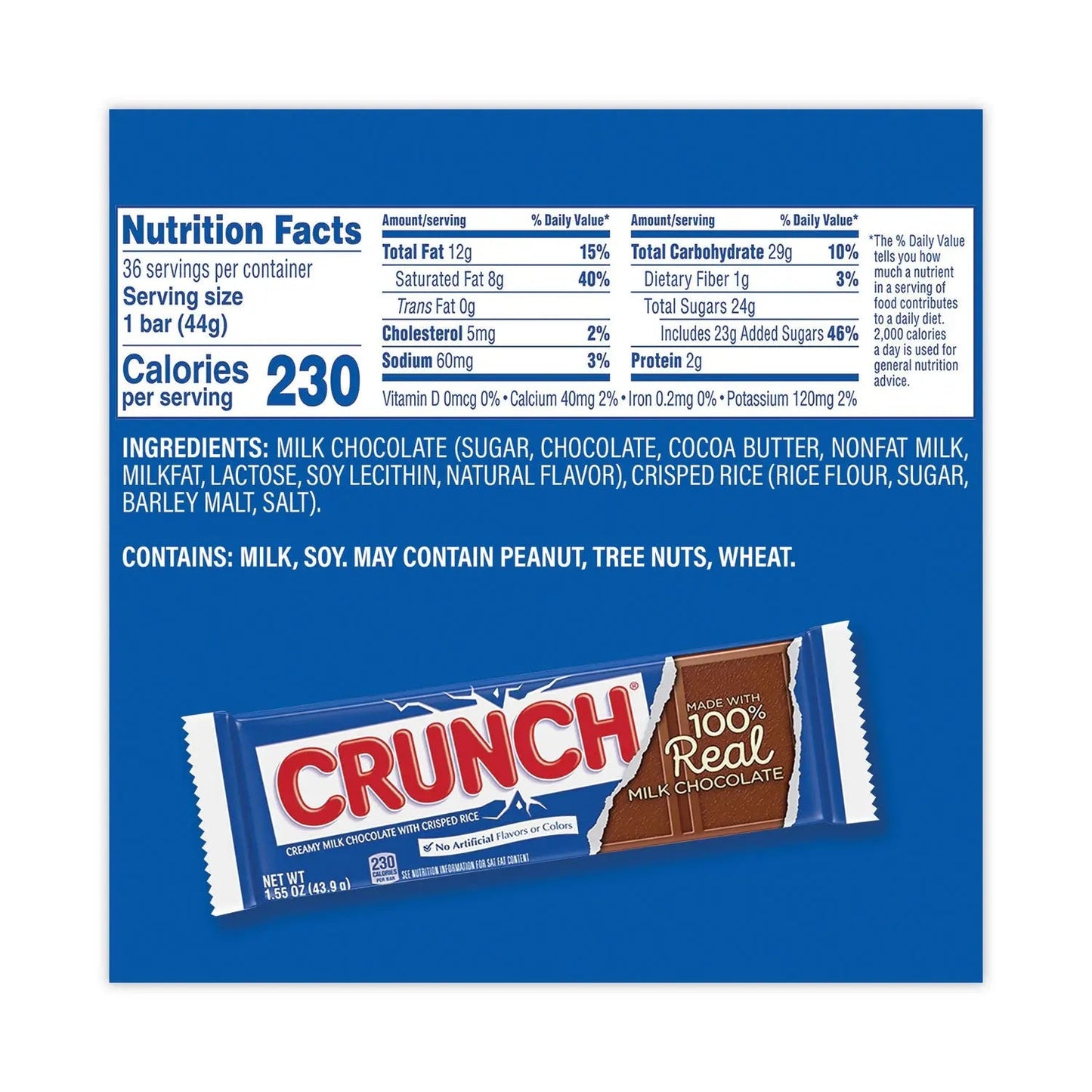 Nestlé® Crunch Bar, Individually Wrapped, 1.55 oz, 36/Carton