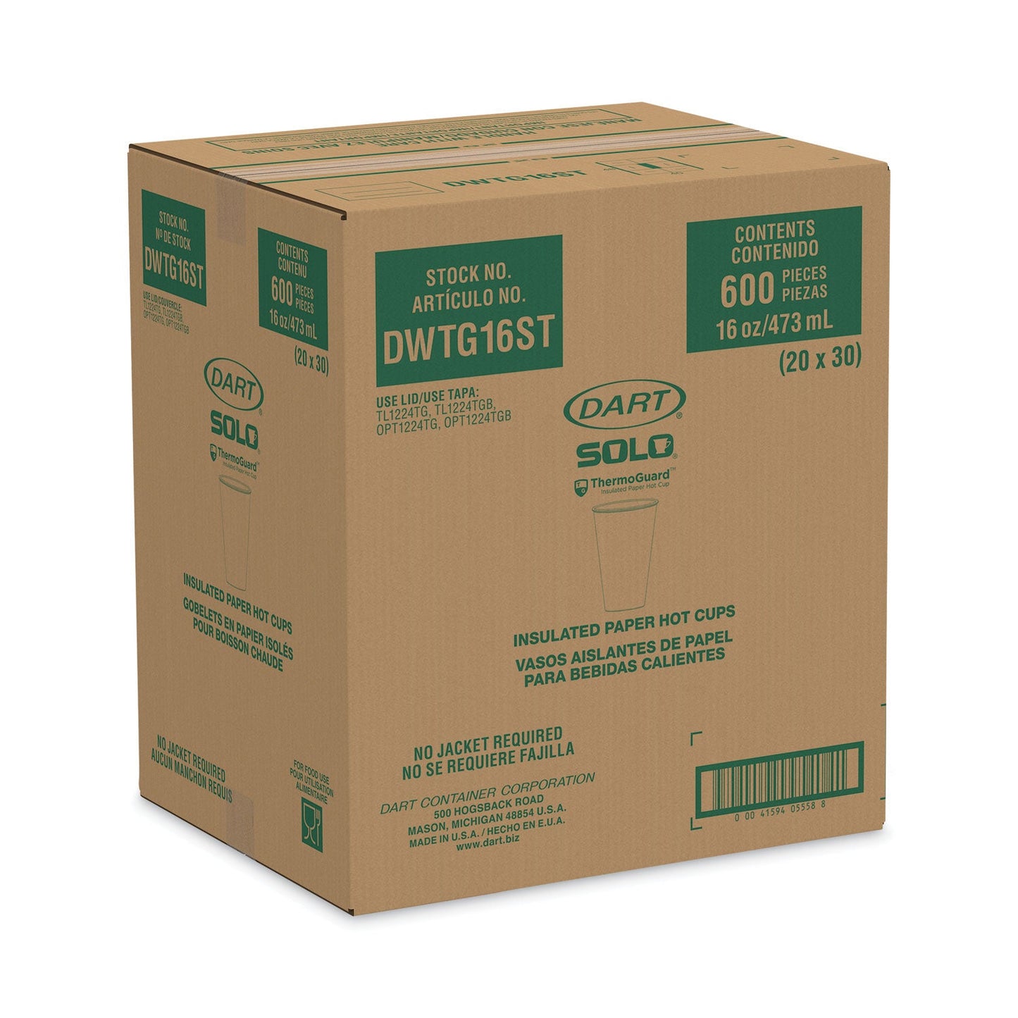 SOLO® Thermoguard Insulated Paper Hot Cups, 16 oz, Steam Print Design, 600/Carton