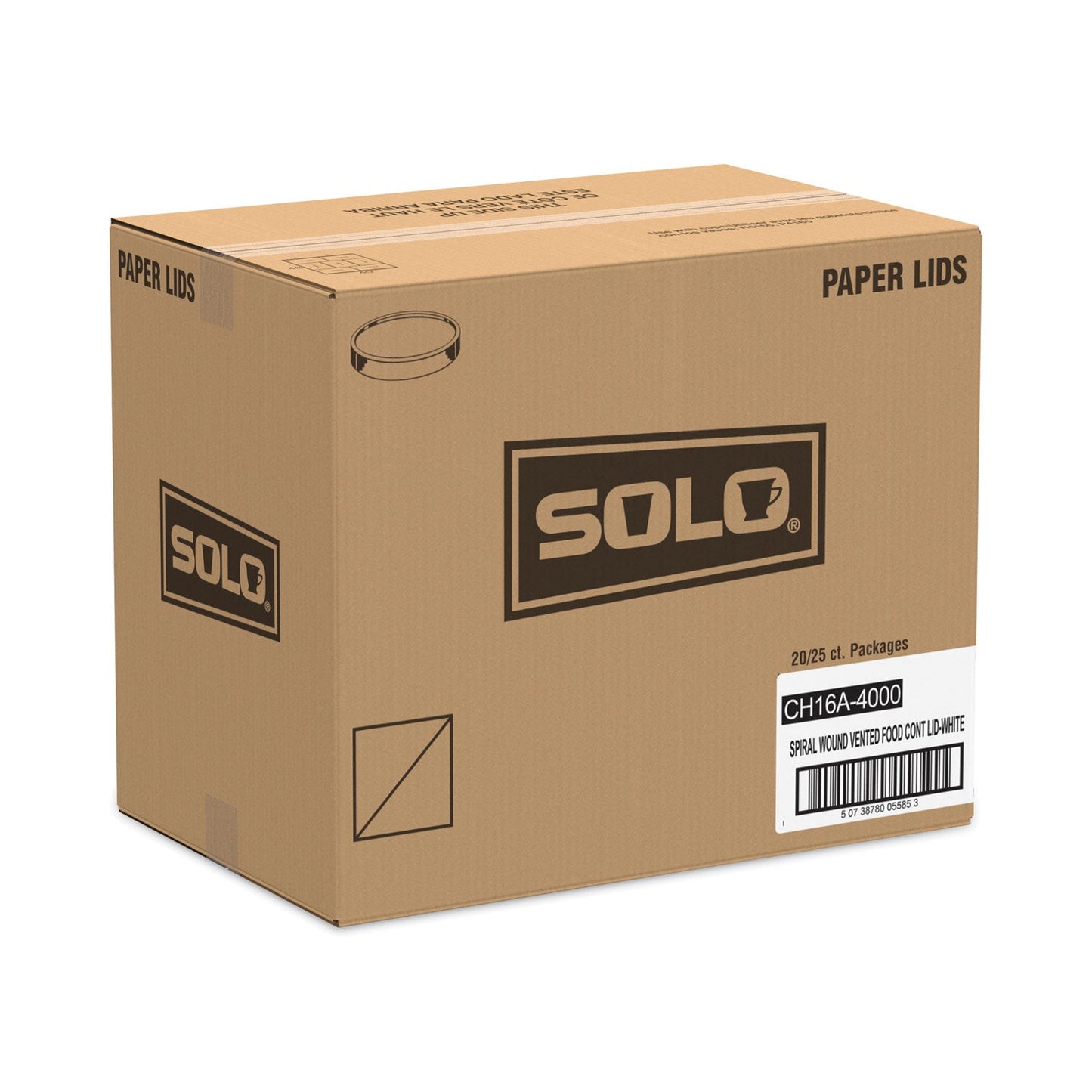 SOLO® Paper Lids for Food Containers, For 16 oz Containers, Vented, 3.9" Diameter x 0.9" h, White, 25/Bag, 20 Bags/Carton