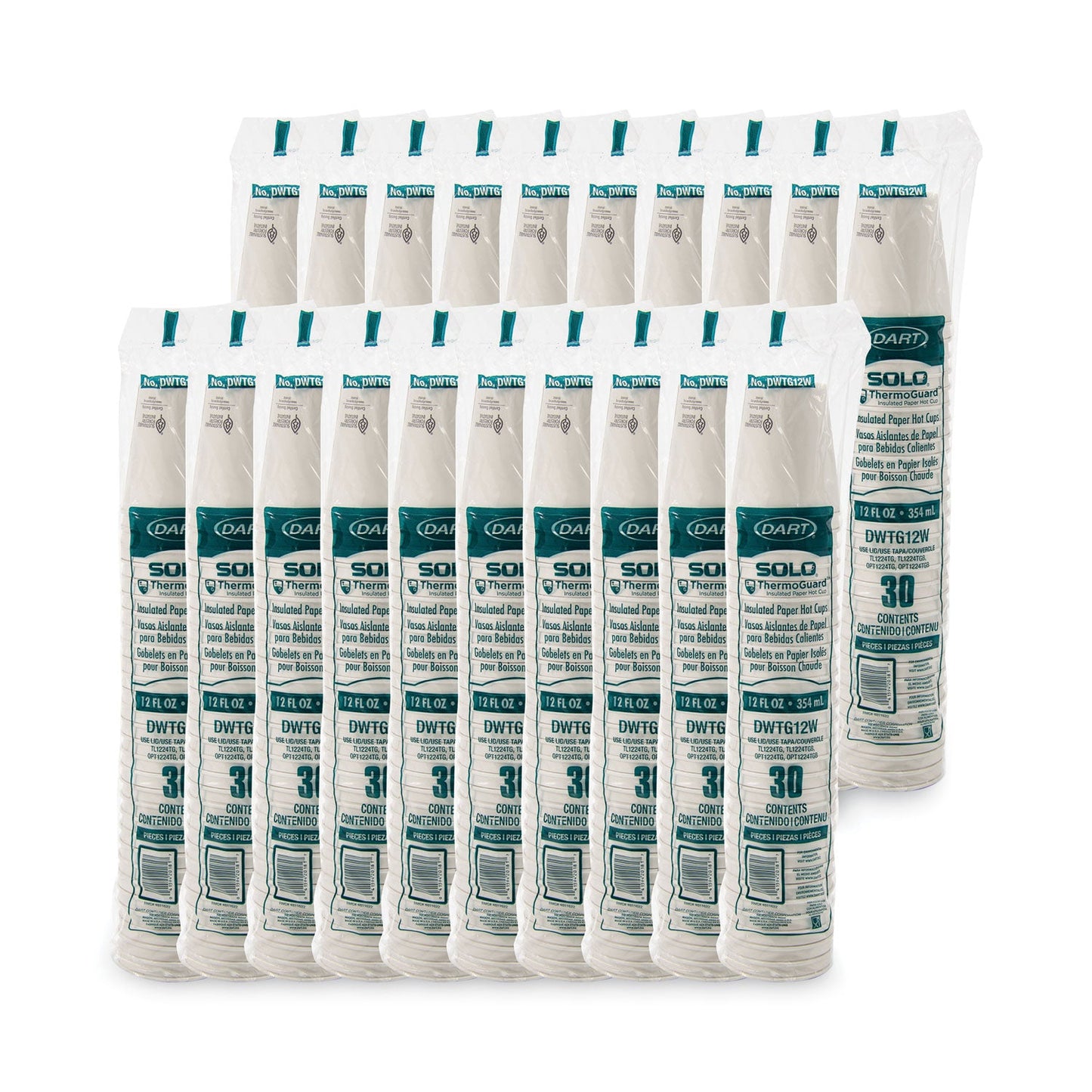 SOLO® Thermoguard Insulated Paper Hot Cups, 12 oz, White Sustainable Forest Design, 600/Carton