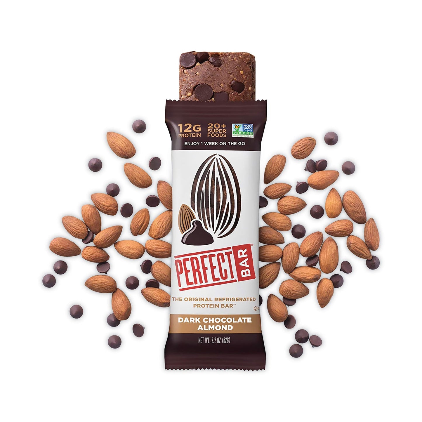 Perfect Bar® Refrigerated Protein Bar, Dark Chocolate Almond, 2.2 oz Bar, 16/Carton