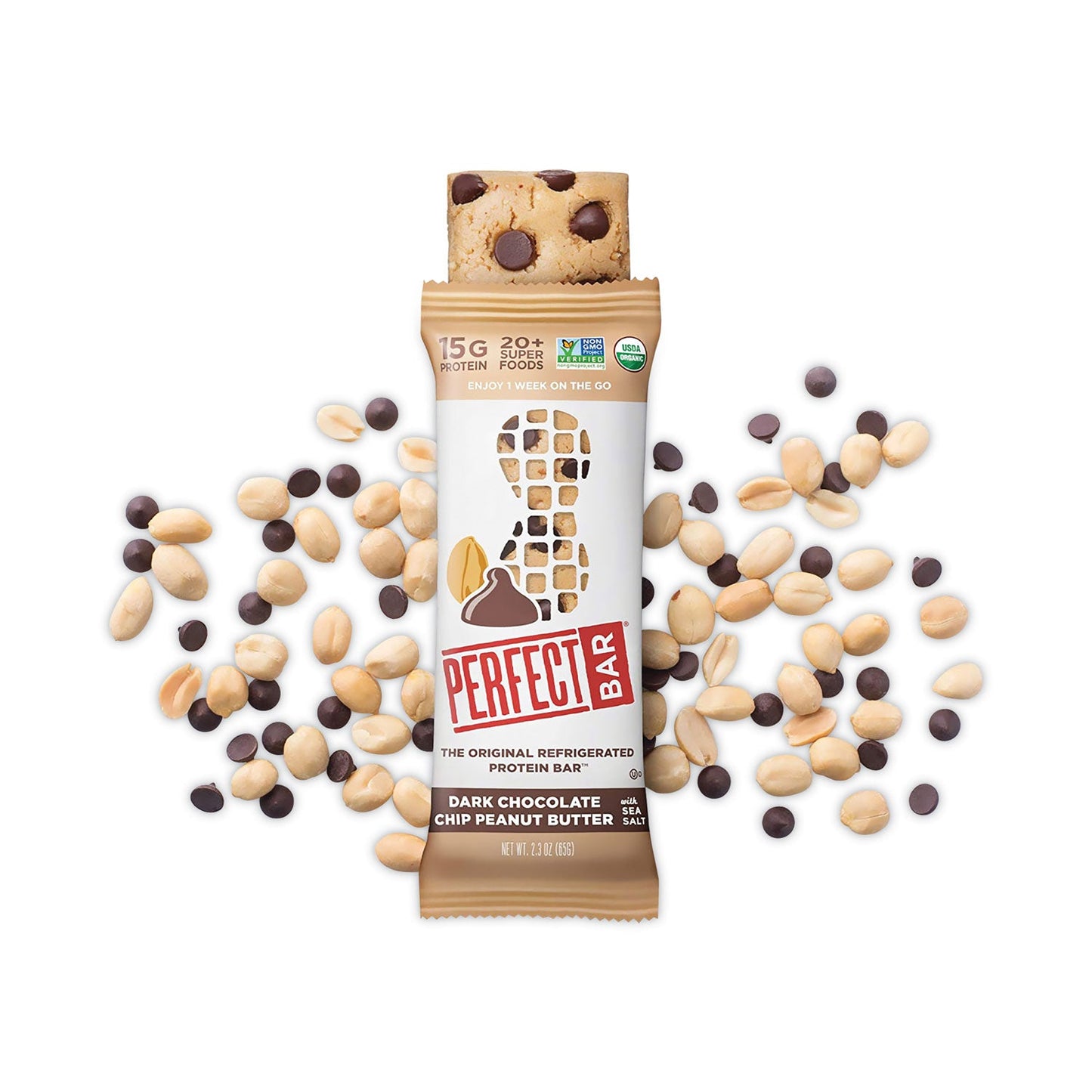 Perfect Bar® Refrigerated Protein Bar, Dark Chocolate Peanut Butter with Sea Salt, 2.3 oz Bar, 16/Carton