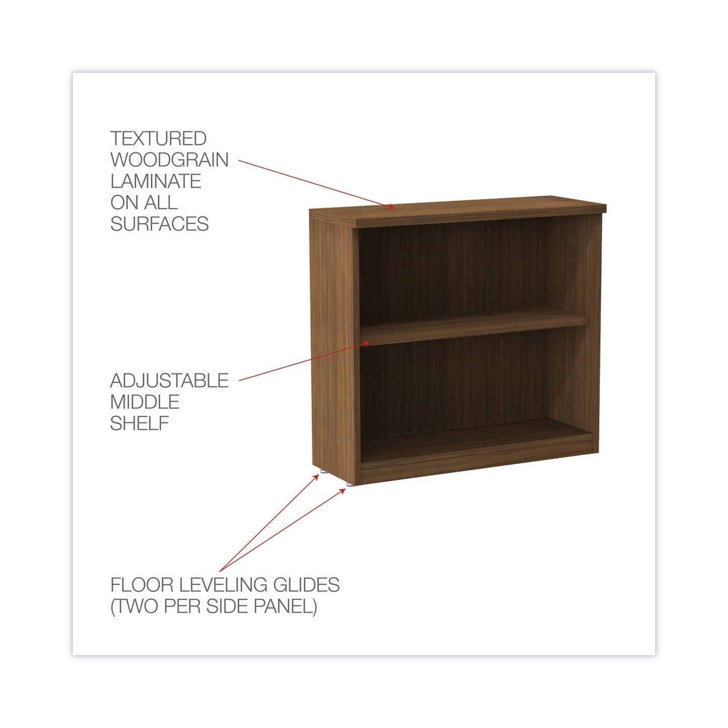 Alera® Alera Valencia Series Bookcase,Two-Shelf, 31.75w x 14d x 29.5h, Modern Walnut