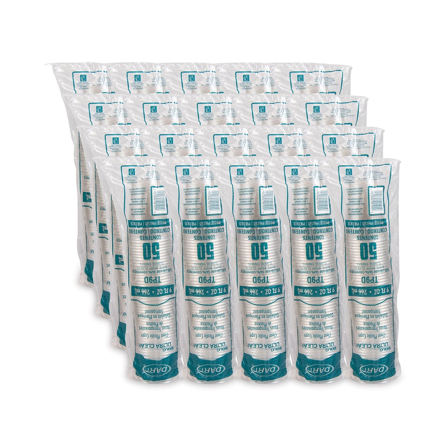 SOLO® Ultra Clear PET Cups, Tall, 9 oz, Plastic, 50/Bag, 20 Bags/Carton