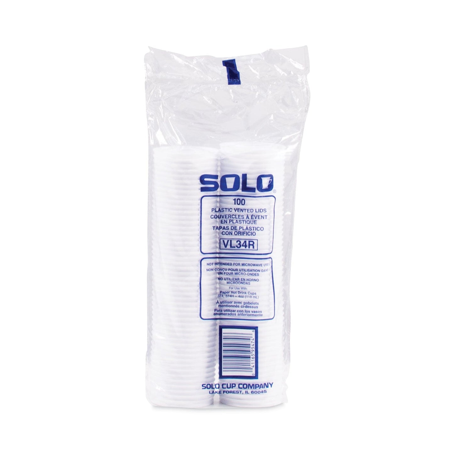 SOLO® Polystyrene Vented Hot Cup Lids, Fits 4 oz Hot Cups, Plastic, White, 100/Pack, 10 Packs/Carton