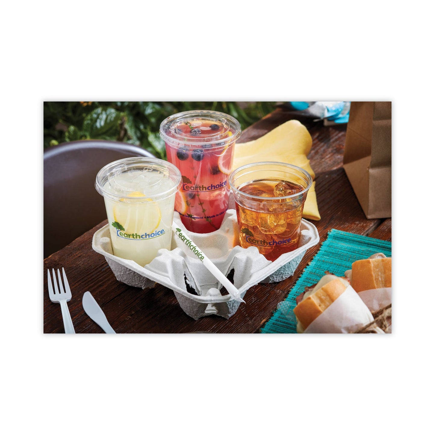 Pactiv Evergreen EarthChoice Carry-Safe Beverage Carrier, 8 oz to 32 oz, Four Cups + Food Tray, Natural, 300/Carton