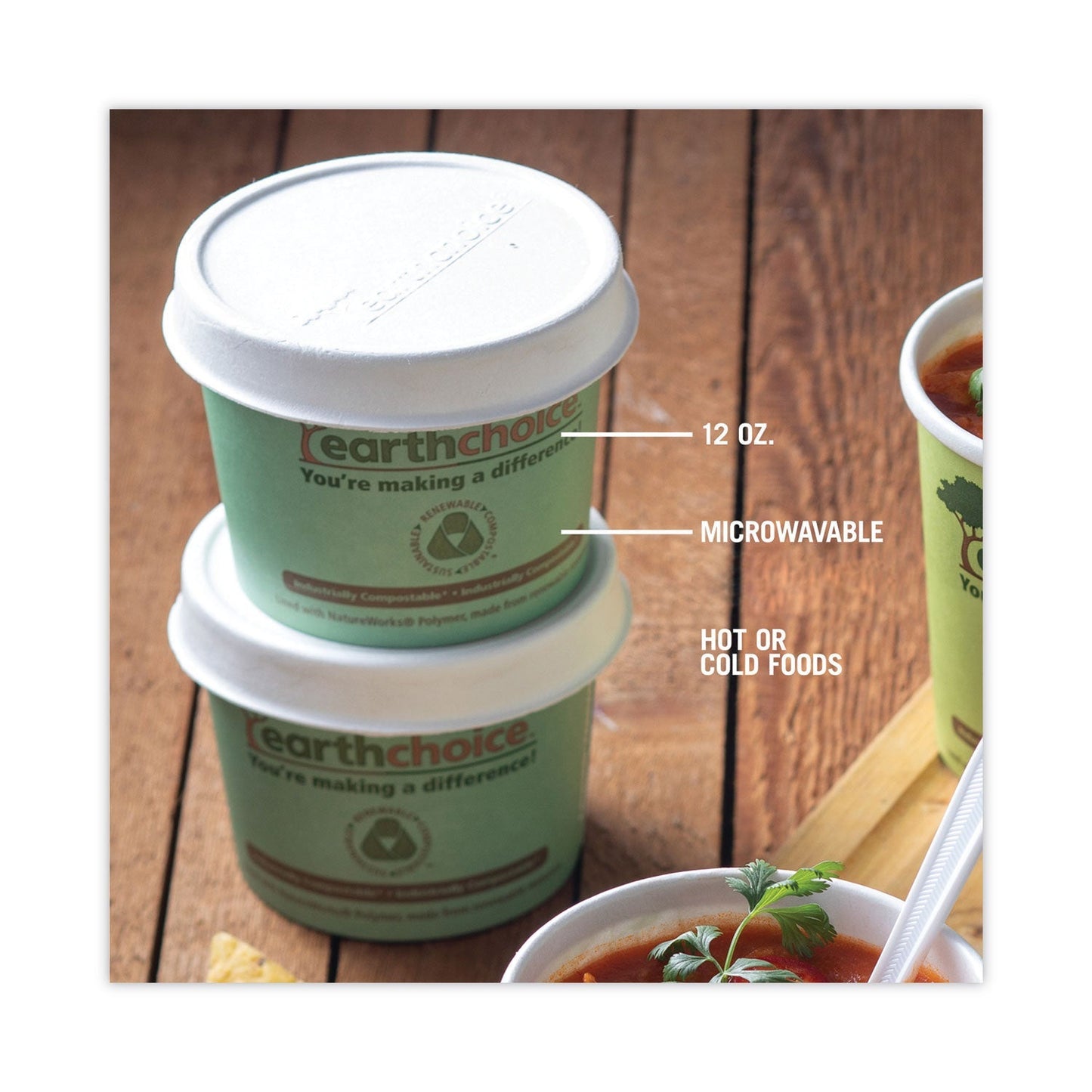Pactiv Evergreen EarthChoice Compostable Soup Cup, Medium, 12 oz, 3.63" Diameter x 3.63" h, Teal, Paper, 500/Carton