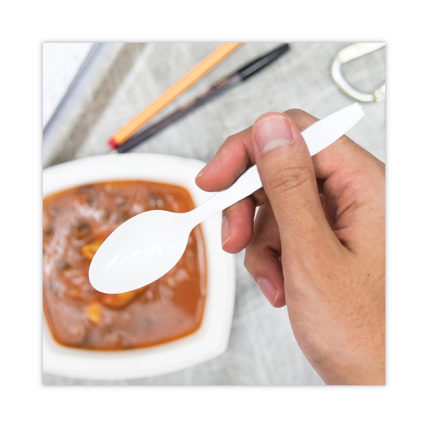 SOLO® Impress Heavyweight Full-Length Polystyrene Cutlery, Spoon, Plastic, White, 1,000/Carton