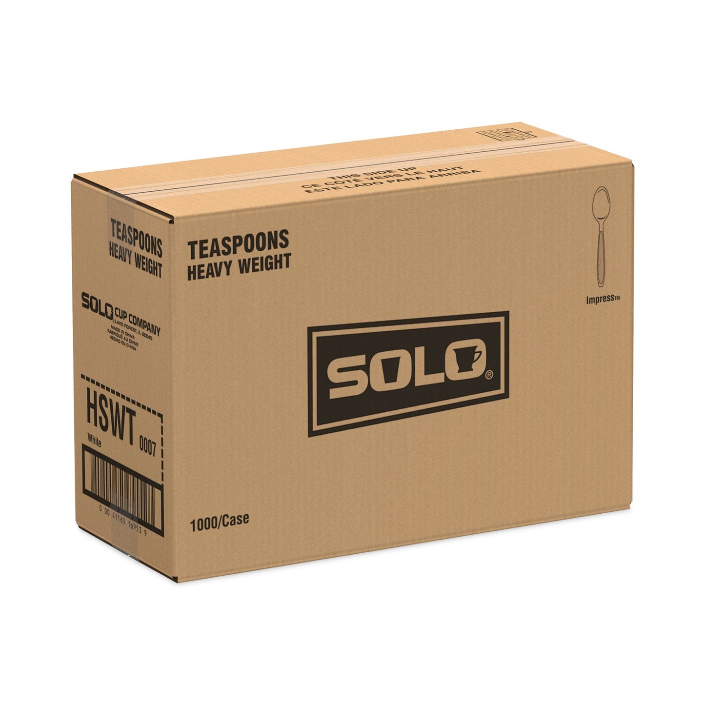 SOLO® Impress Heavyweight Full-Length Polystyrene Cutlery, Spoon, Plastic, White, 1,000/Carton