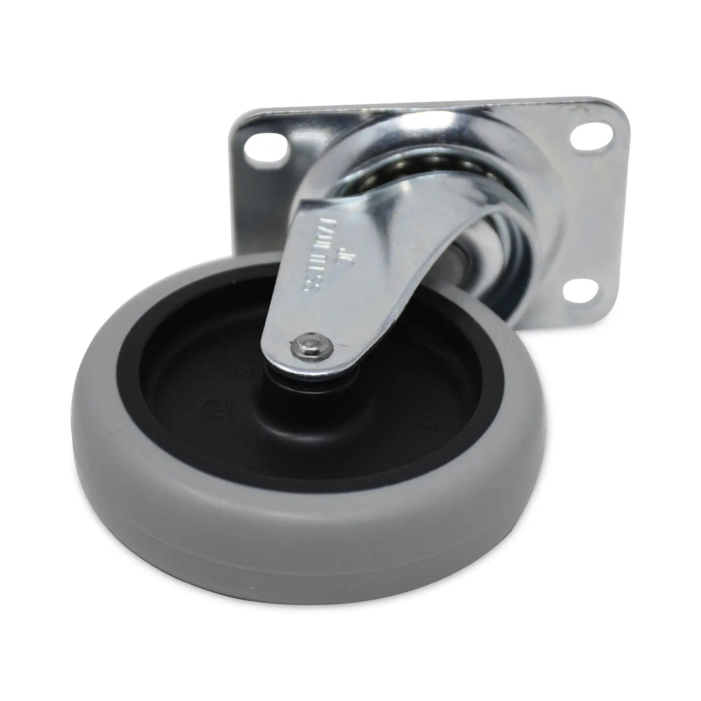 Rubbermaid® Commercial Non-Marking Plate Casters, Swivel Mount Plate, 4" Wheel, Black/Gray/Silver