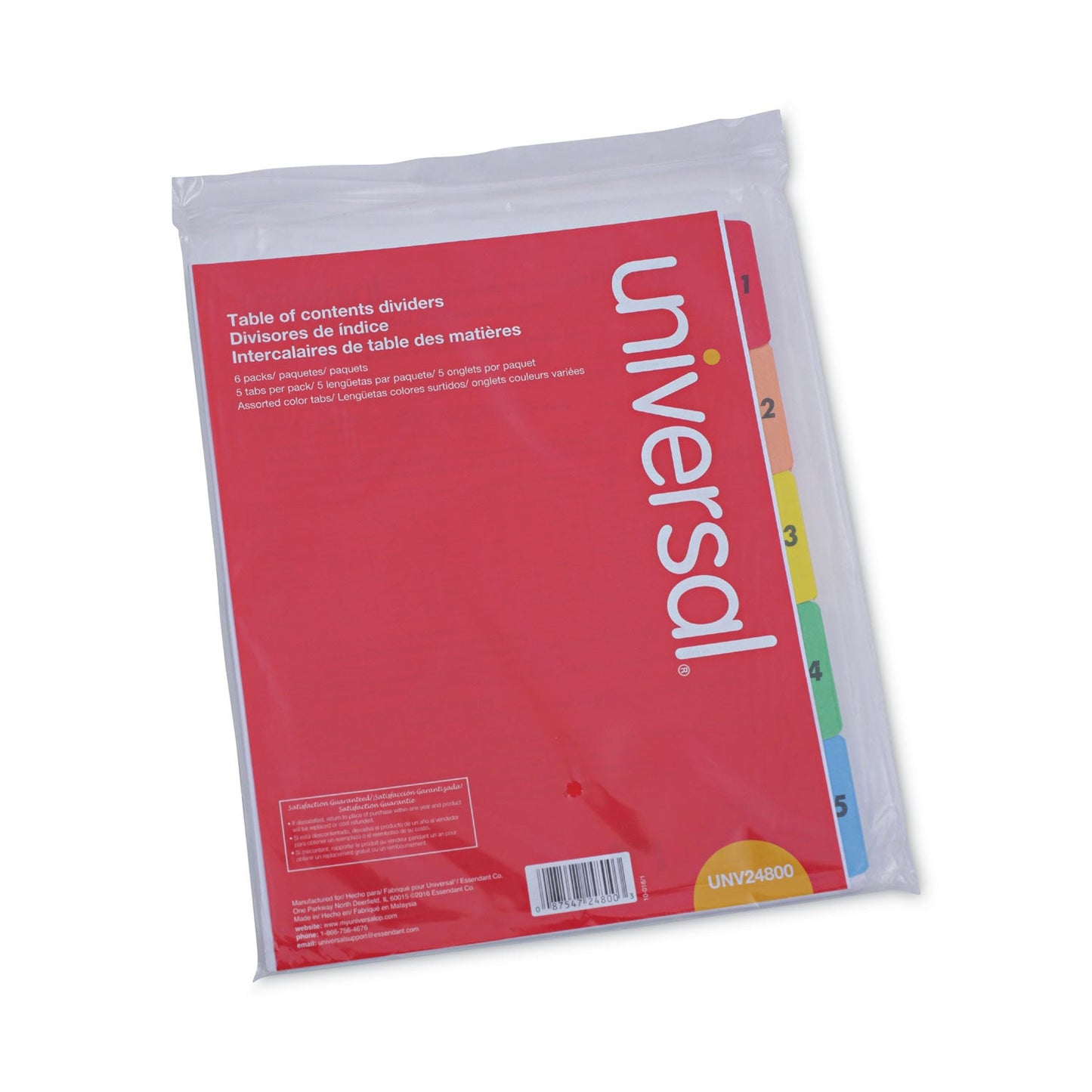Universal® Deluxe Table Of Contents Dividers For Printers, 5-Tab, 1 To 5; Table Of Contents, 11 X 8.5, White, 6 Sets