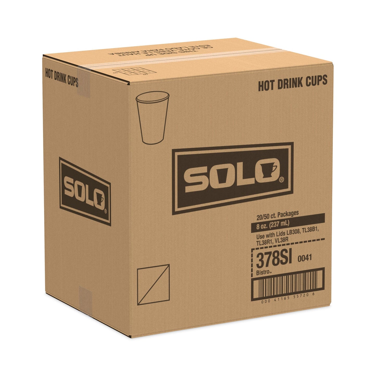 SOLO® Paper Hot Drink Cups in Bistro Design, 8 oz, Maroon, 50/Bag, 20 Bags/Carton