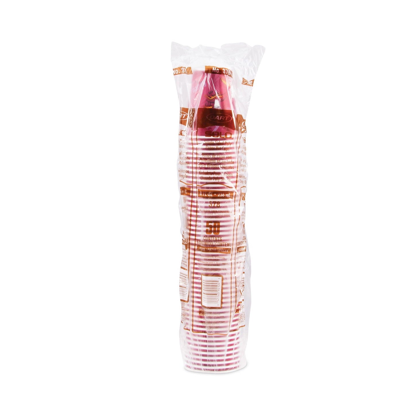 SOLO® Paper Hot Drink Cups in Bistro Design, 8 oz, Maroon, 50/Bag, 20 Bags/Carton