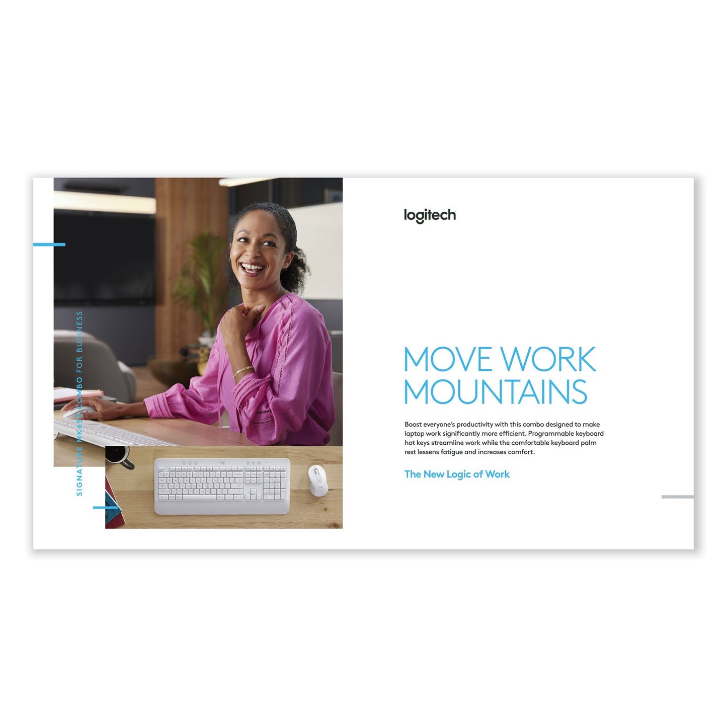 Logitech® Signature MK650 Wireless Keyboard and Mouse Combo for Business, 2.4 GHz Frequency/32 ft Wireless Range, Off White