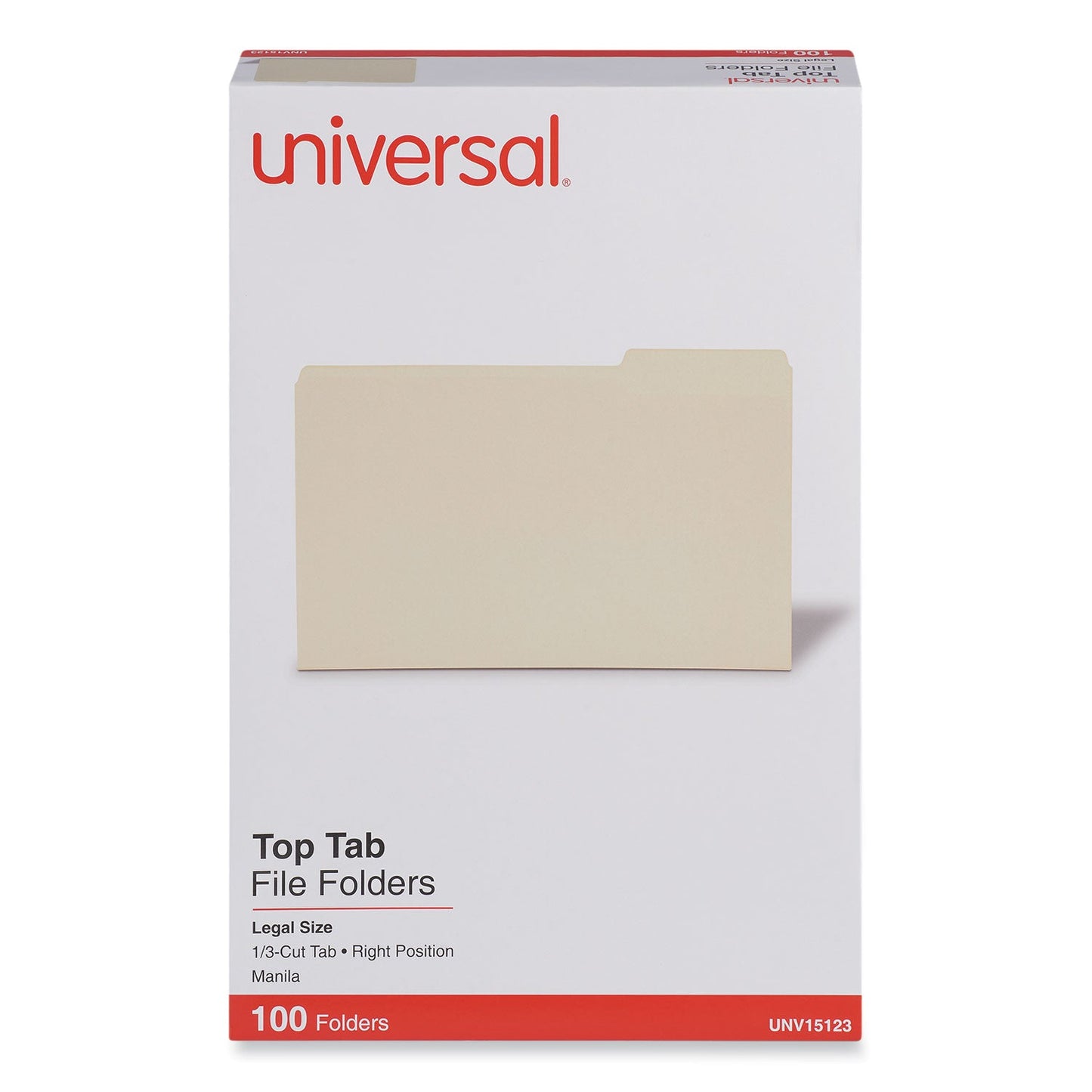 Universal® Top Tab File Folders, 1/3-Cut Tabs: Right Position, Legal Size, 0.75" Expansion, Manila, 100/Box