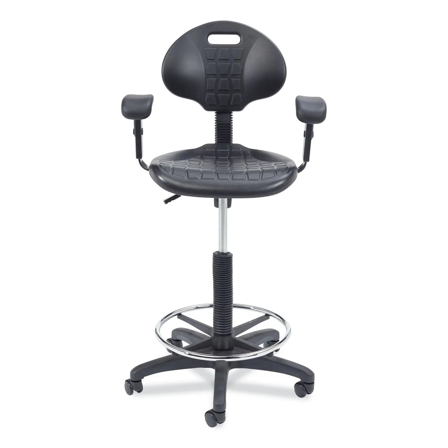 NPS® 6700 Series Adjustable Height Polyurethane Task Stool with Arms, Supports Up to 300 lb, 22" to 32" Seat Height, Black