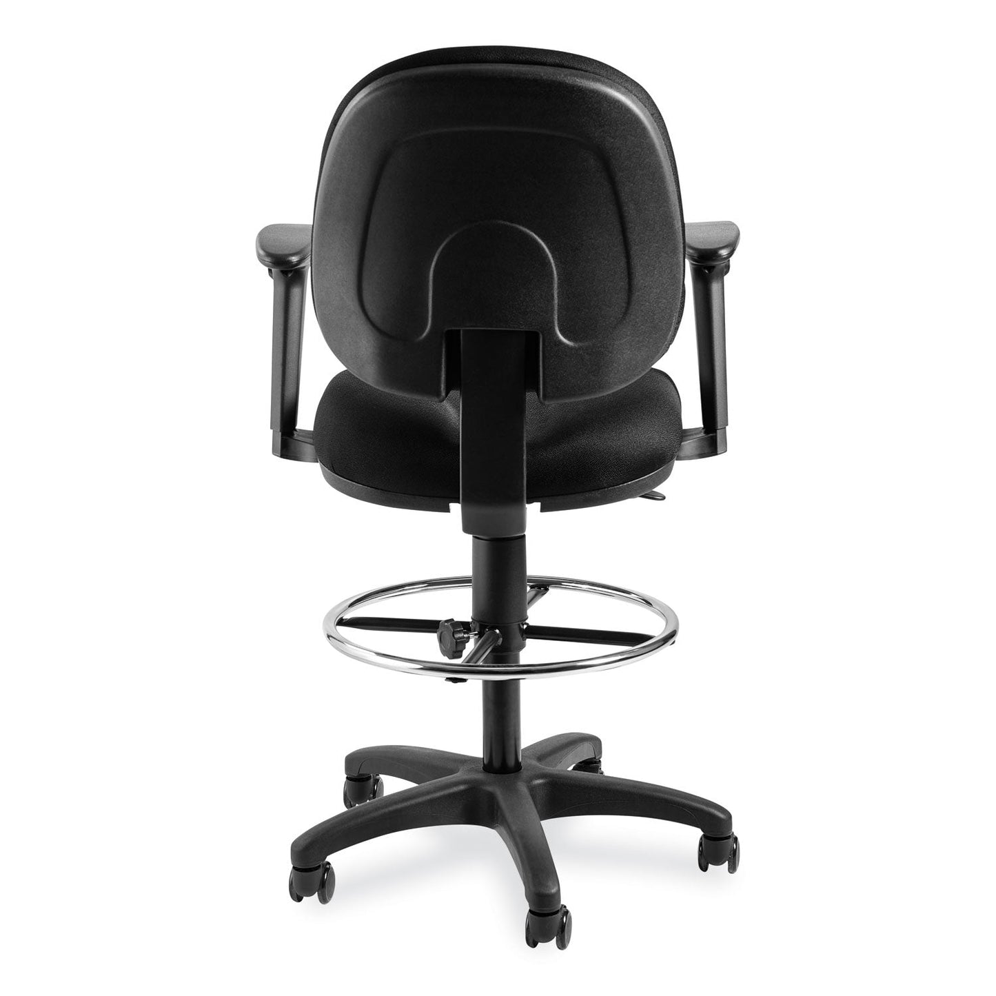 NPS® Comfort Task Stool with Arms, Supports Up to 300 lb, 25.5" to 35.5" Seat Height, Black Seat, Black Back, Black Base