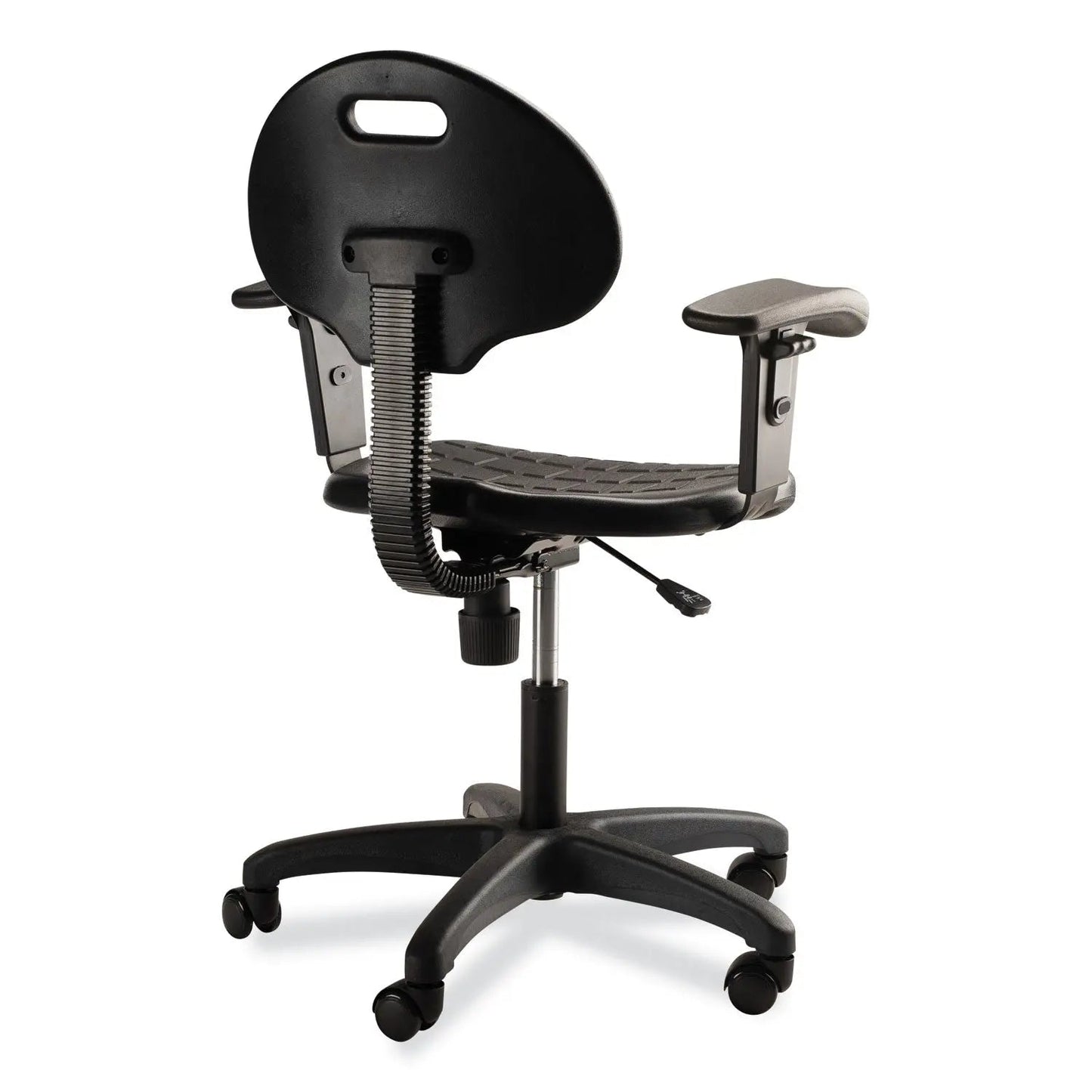 NPS® 6700 Series Polyurethane Adjustable Height Task Chair with Arms, Supports 300 lb, 16" to 21" Seat Height, Black Seat/Base