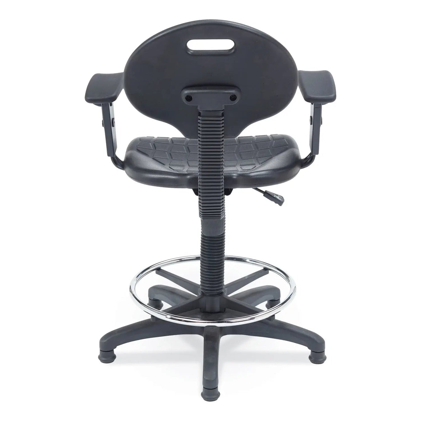 NPS® 6700 Series Adjustable Height Polyurethane Task Stool with Arms, Supports Up to 300 lb, 22" to 32" Seat Height, Black