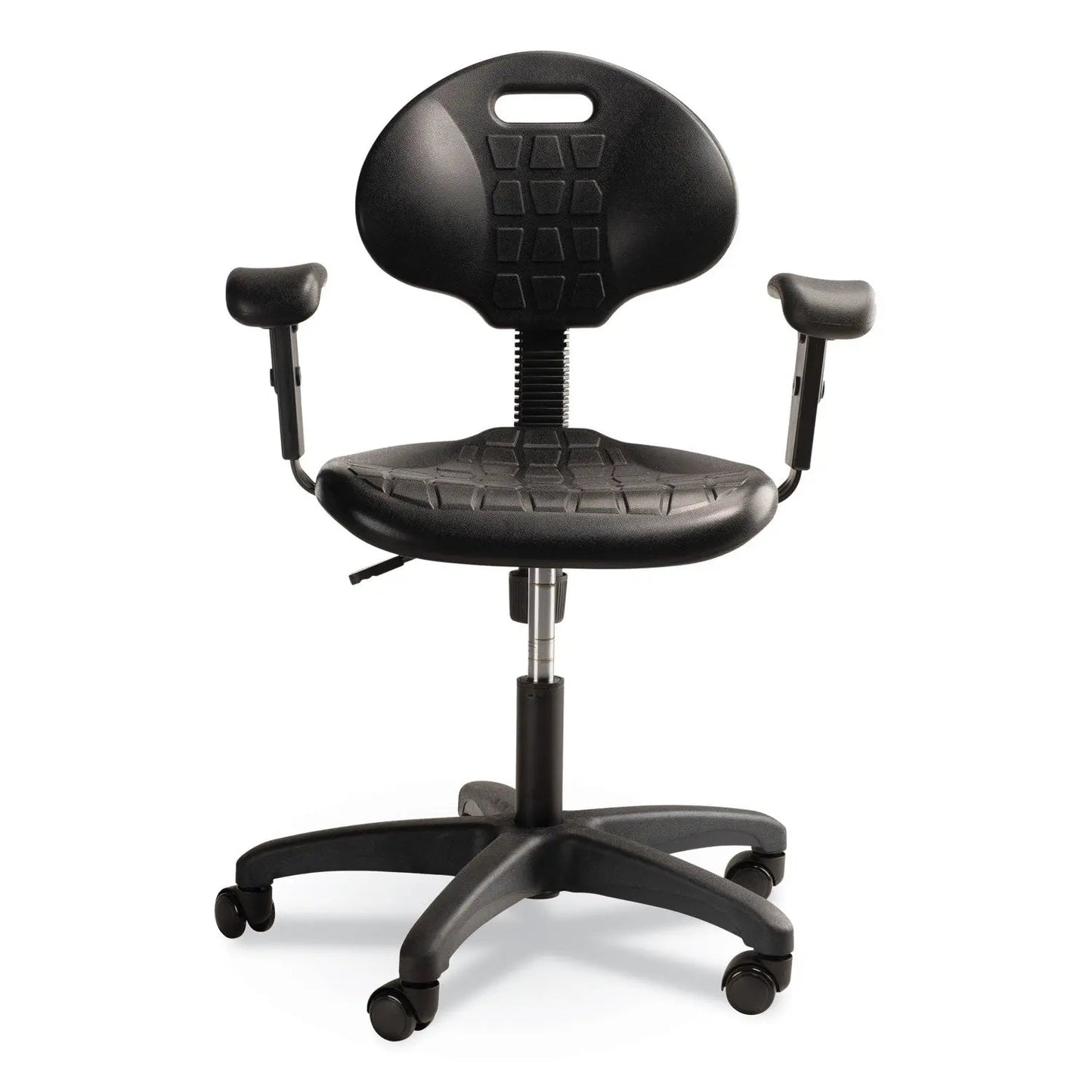 NPS® 6700 Series Polyurethane Adjustable Height Task Chair with Arms, Supports 300 lb, 16" to 21" Seat Height, Black Seat/Base