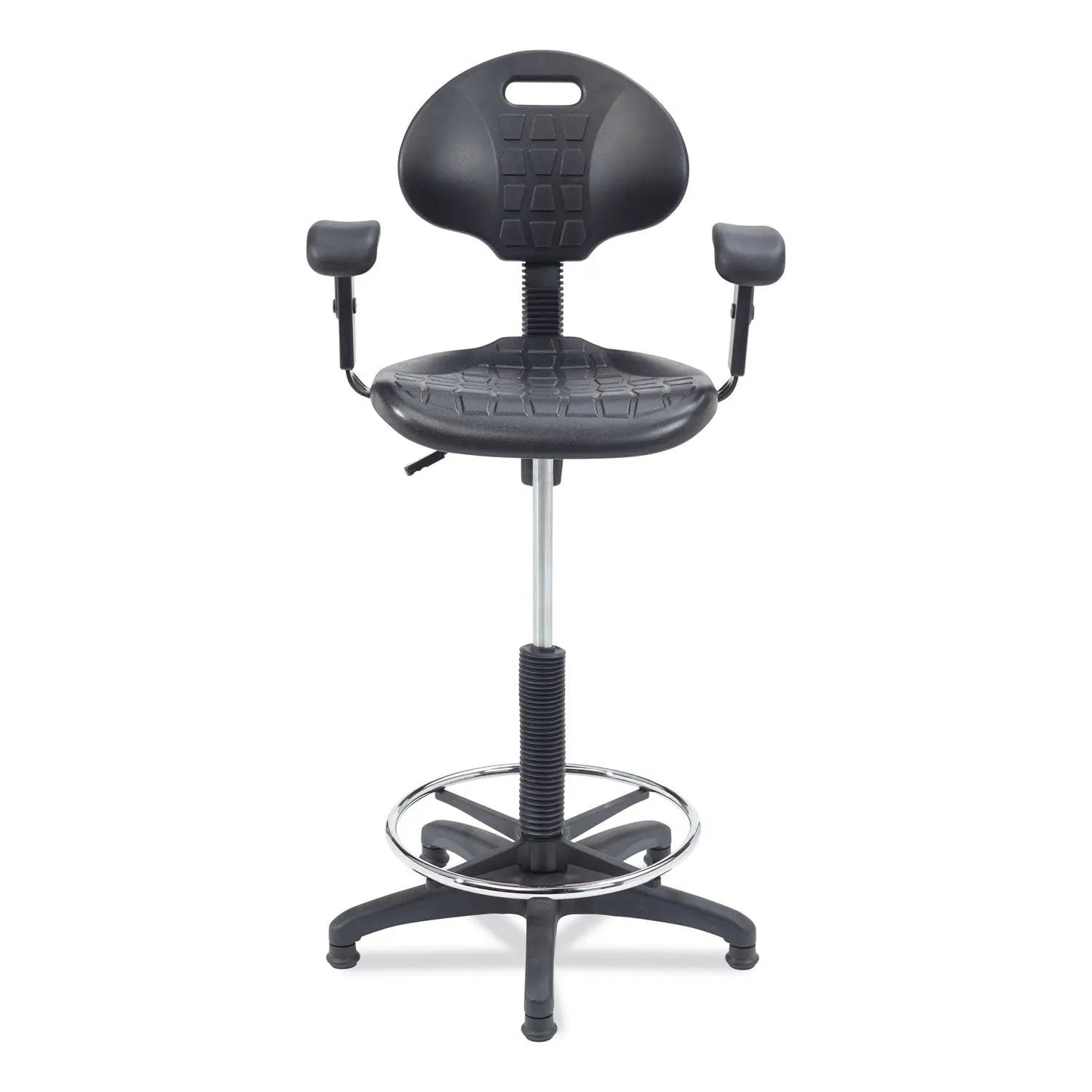 NPS® 6700 Series Adjustable Height Polyurethane Task Stool with Arms, Supports Up to 300 lb, 22" to 32" Seat Height, Black