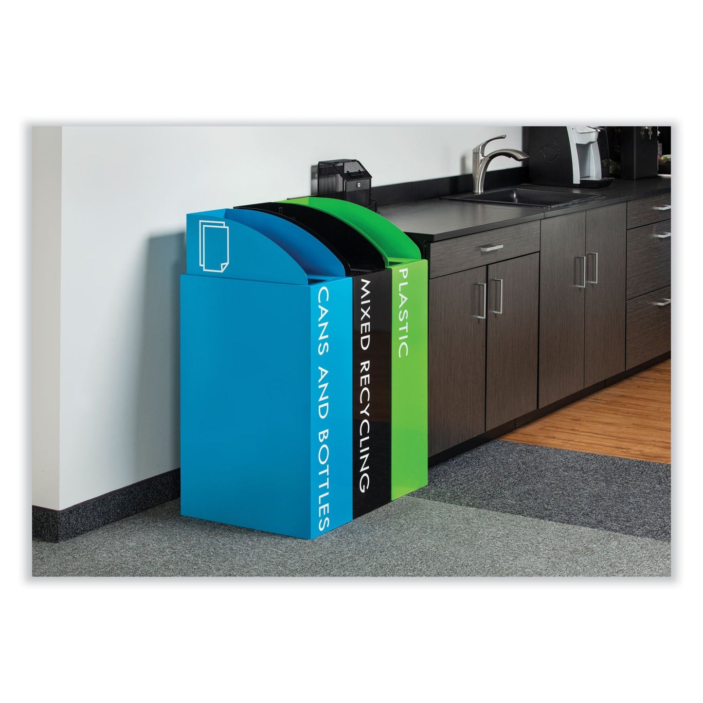 Safco® Mixx Recycling Center Rectangular Receptacle, 29 gal, Steel, Black