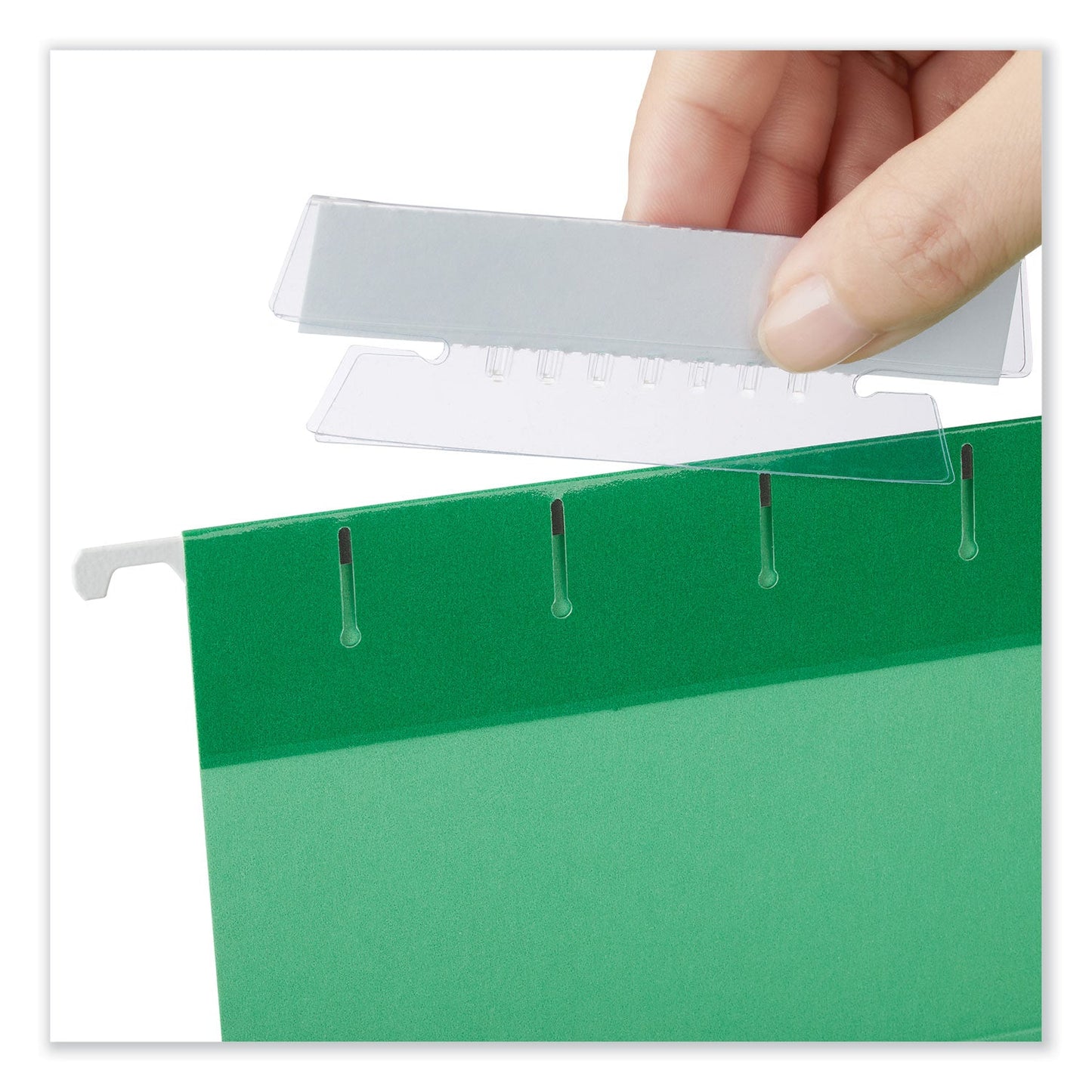 Universal® Hanging File Folder Plastic Index Tabs, 1/3-Cut, Clear, 3.7" Wide, 25/Pack